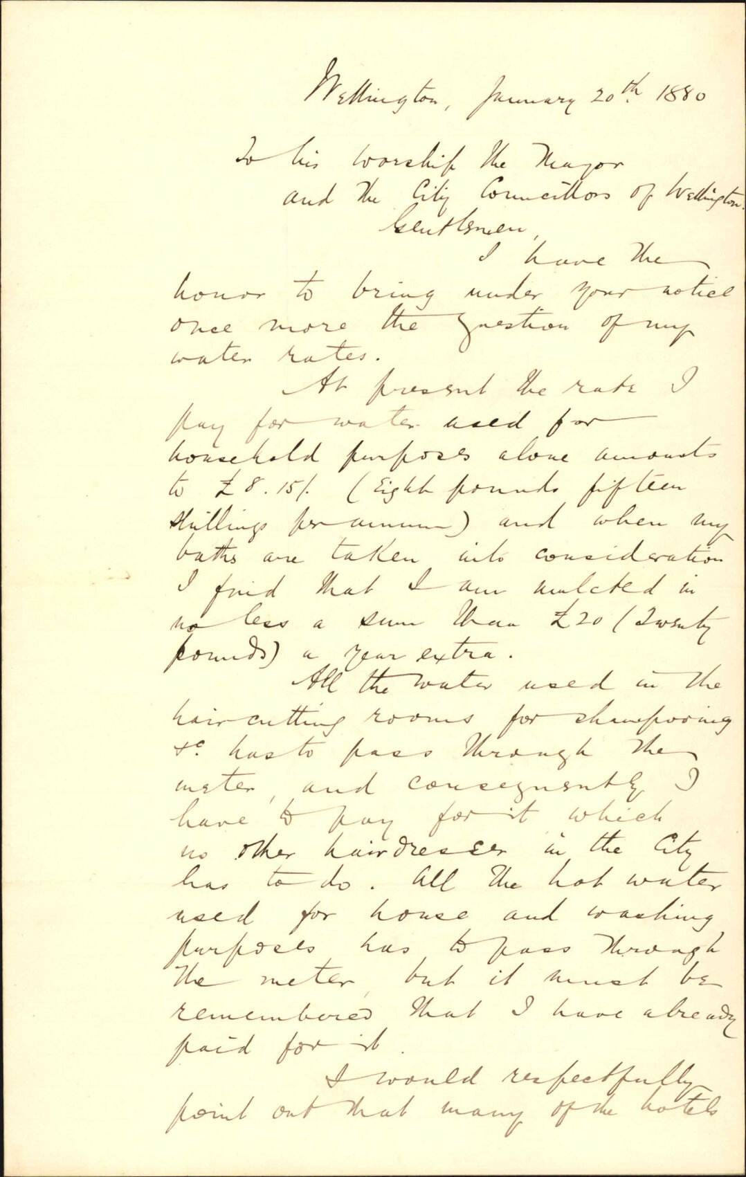 Edward Augustus, asking for remission of water rates