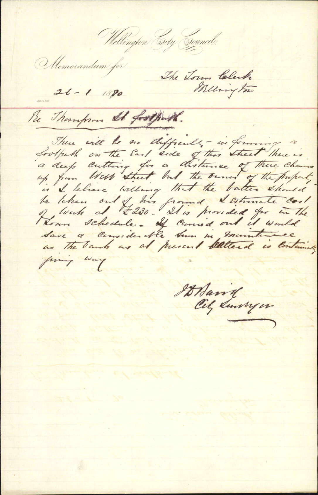 City Surveyor, regarding footpath in Thompson Street