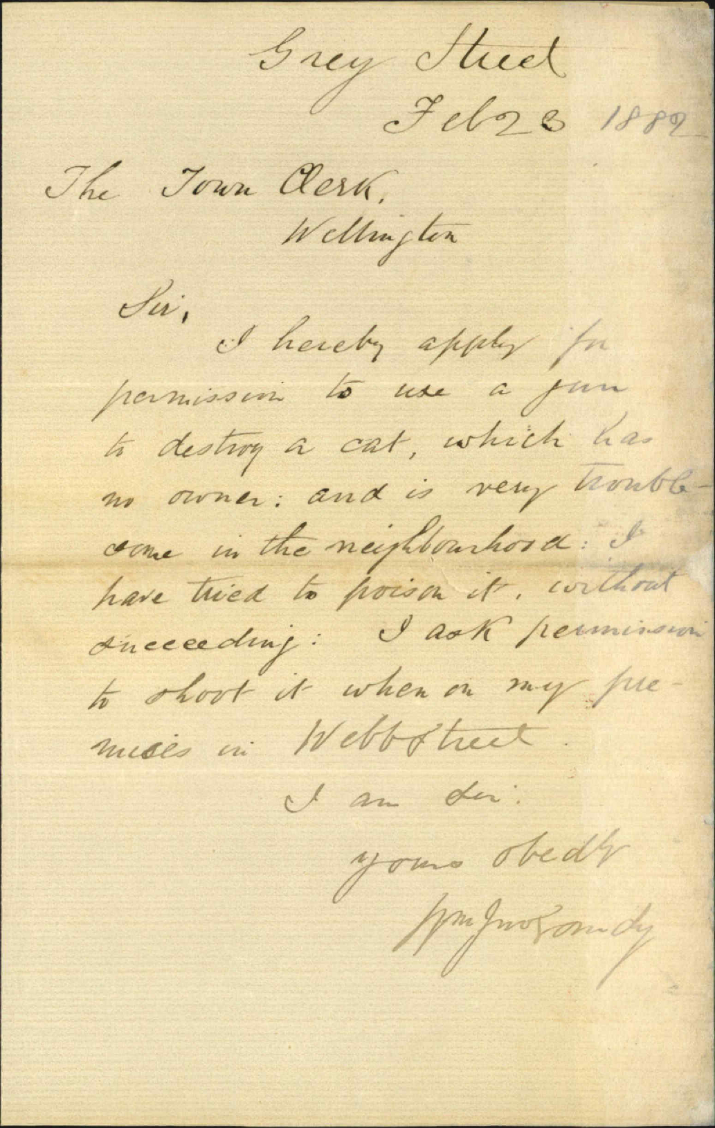 W J Gaudy, application for leave to discharge a gun within the city