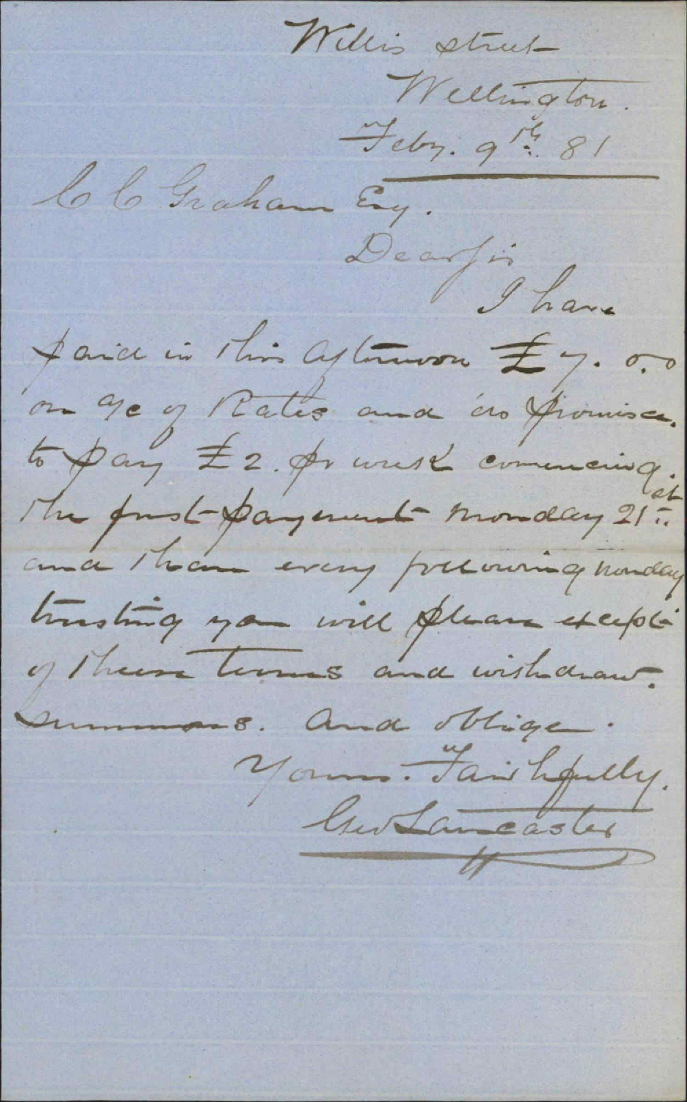 George Lancaster, regarding arrears of rates