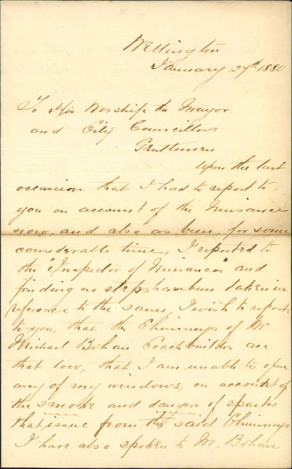 W G Emeny, complaint as to Bohair's chimney