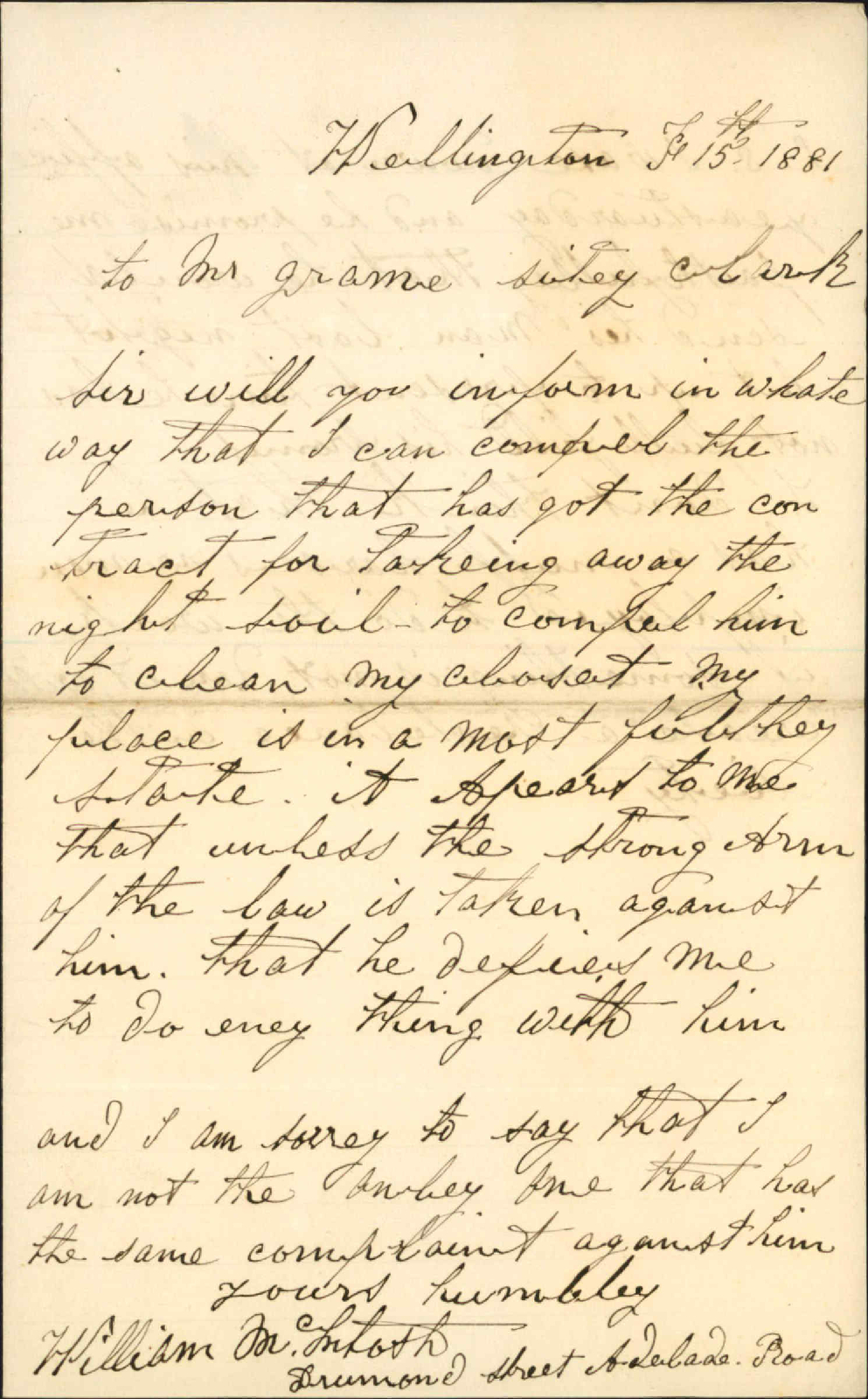 William McIntosh, complaint as to night soil contract