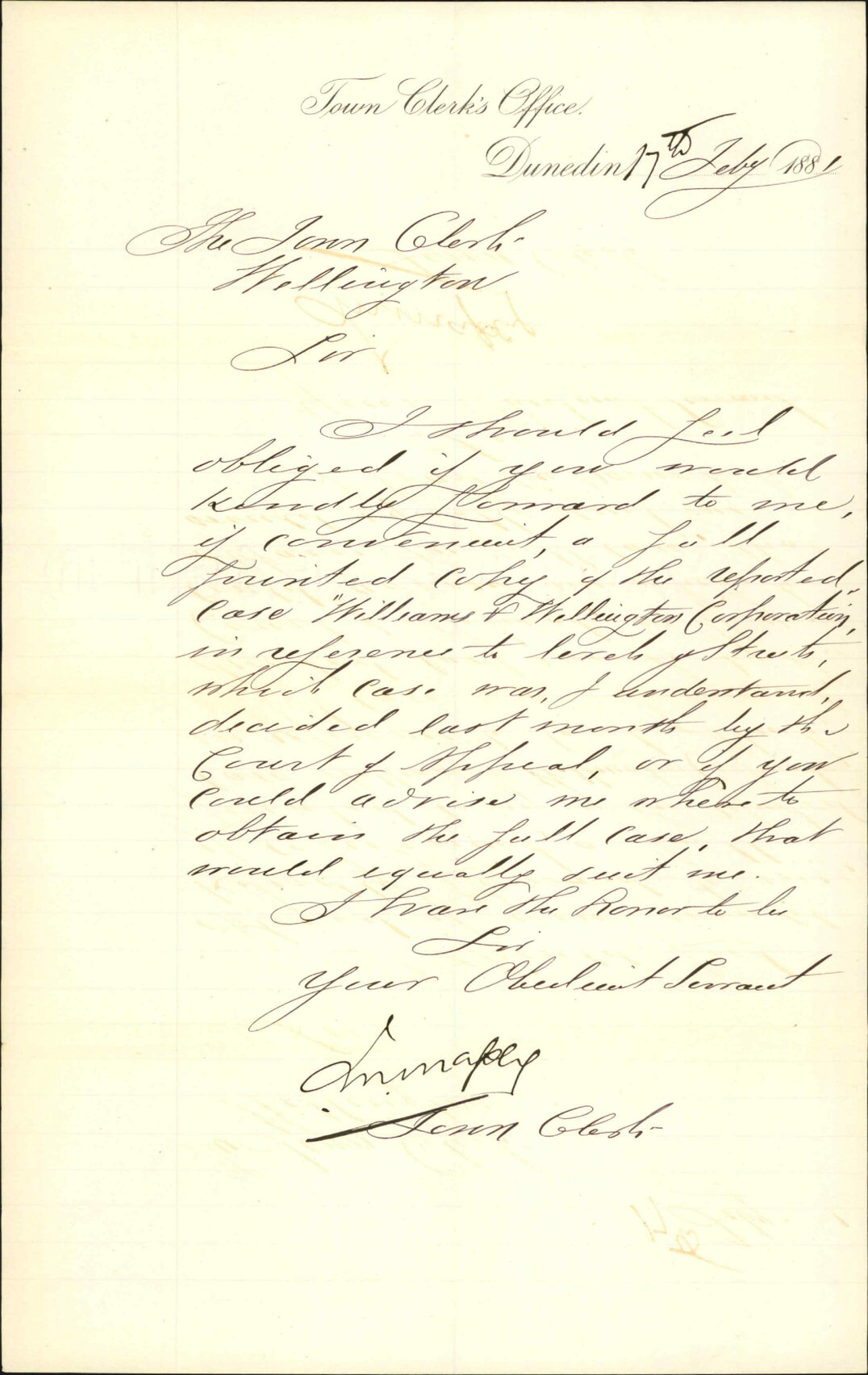Town Clerk, Dunedin, asking for particulars Williams v Corporation