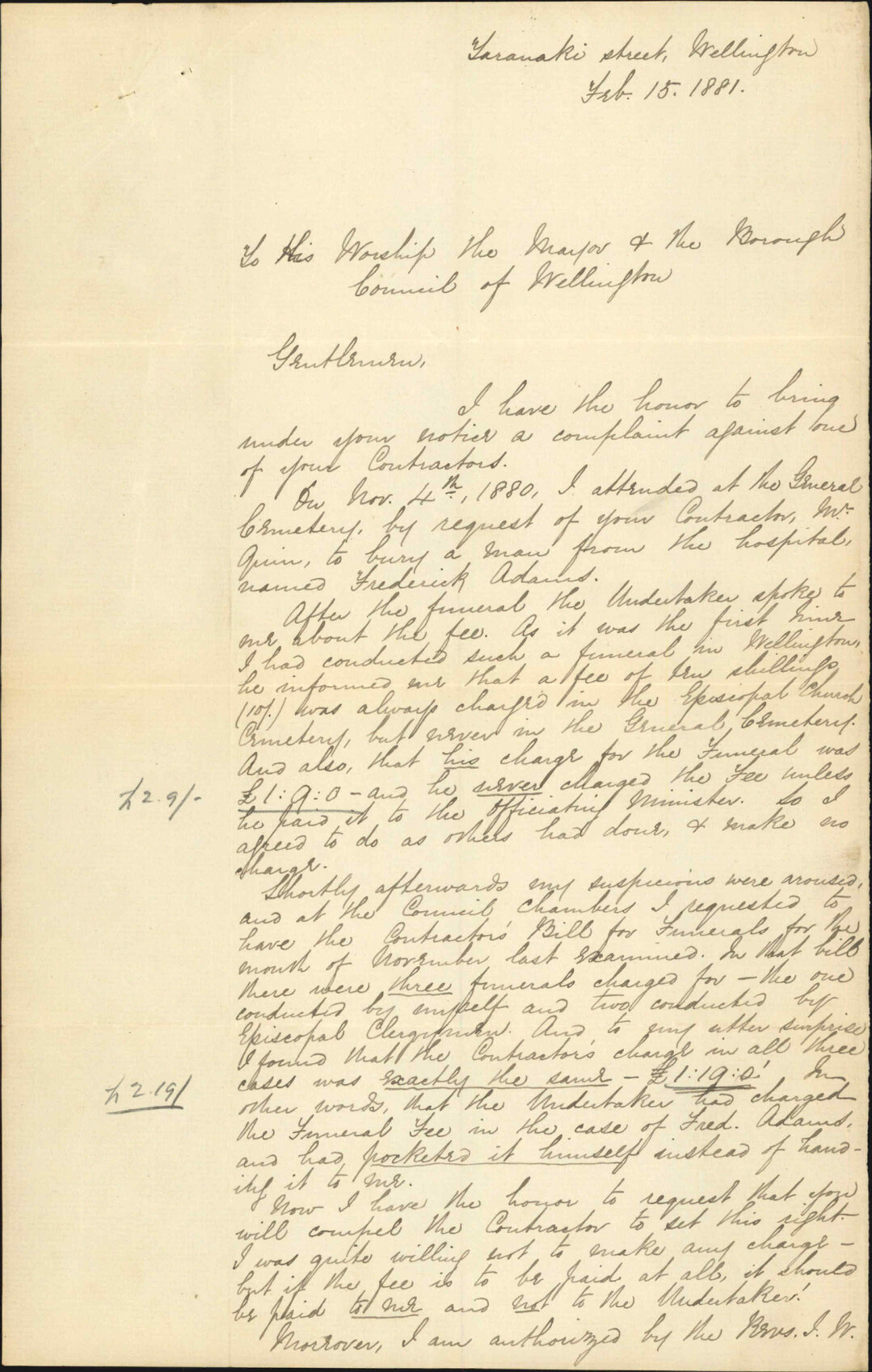 Isiah Hinton, complaint against contractor for funerals