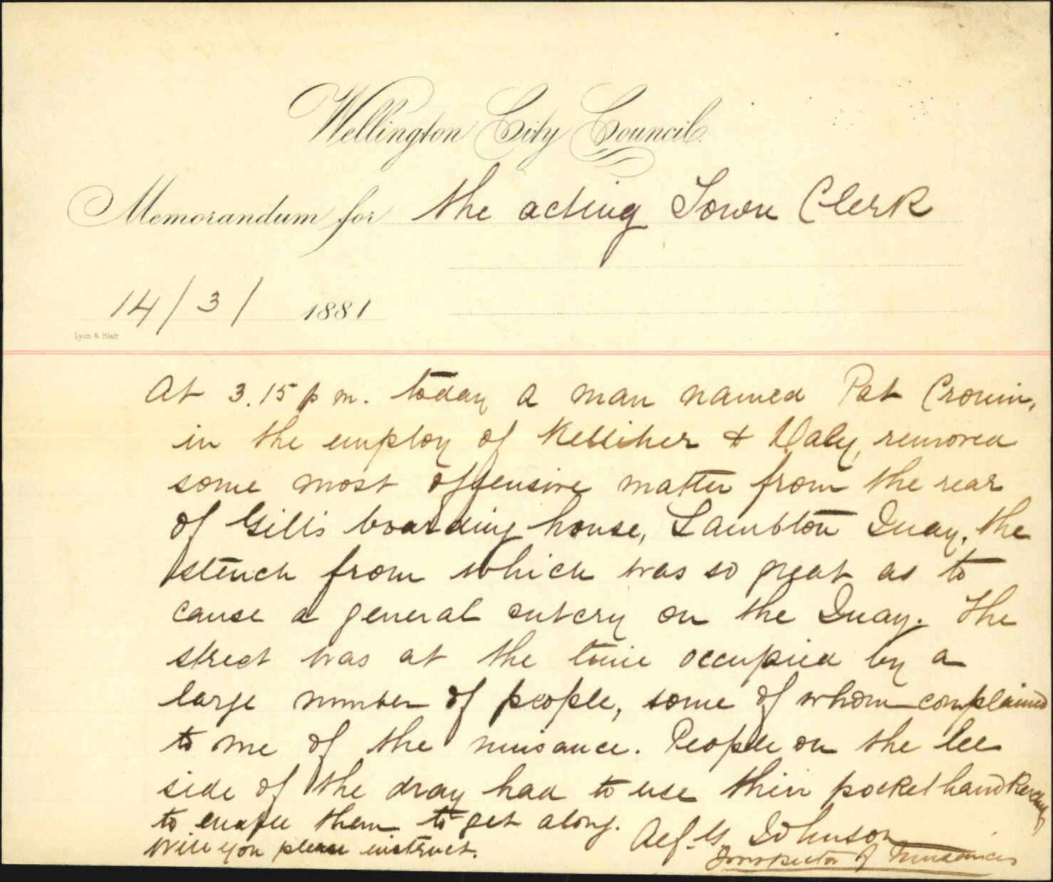 Inspector of Nuisances, regarding infringement of contract by Kelliher and Dealy
