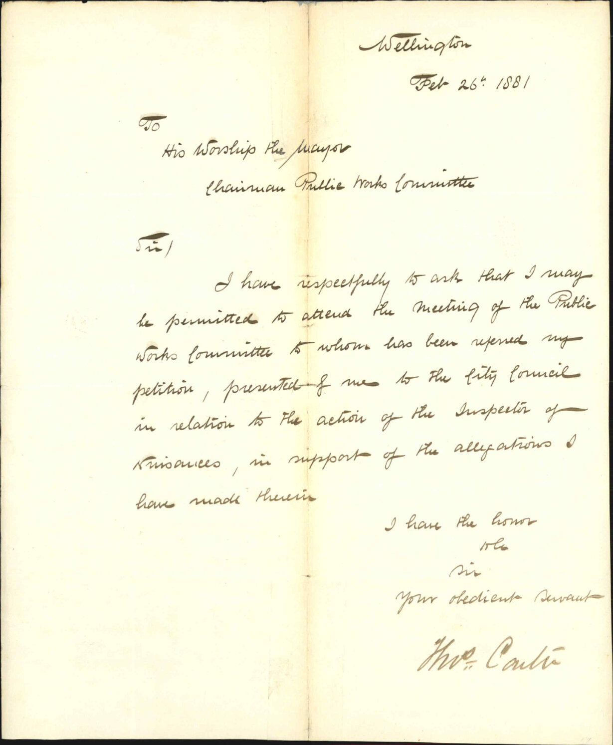 Thomas Carter, asking to be present at Public Works Committee