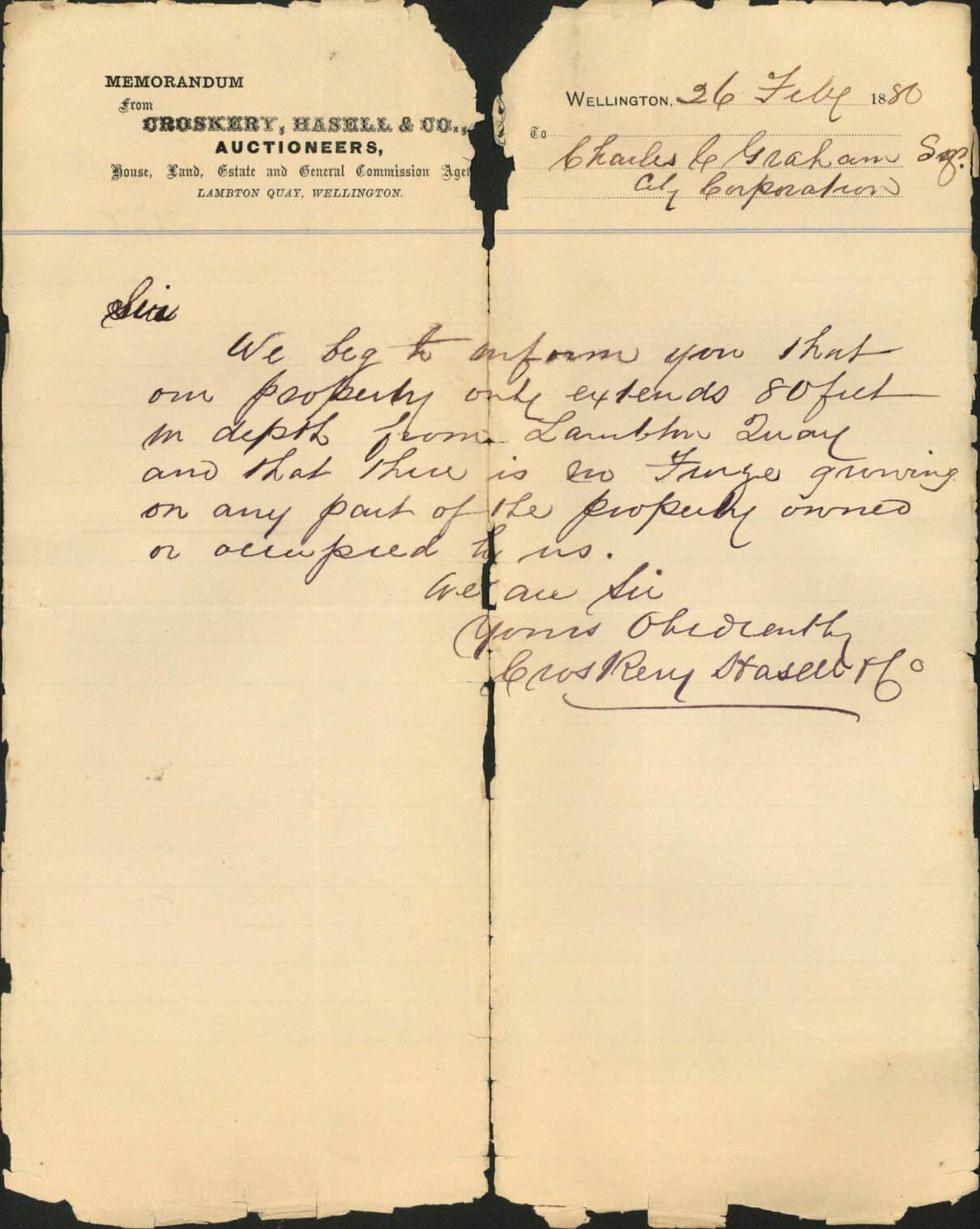 Croskery Hasell and Company, regarding clearing furze on slope of Terrace