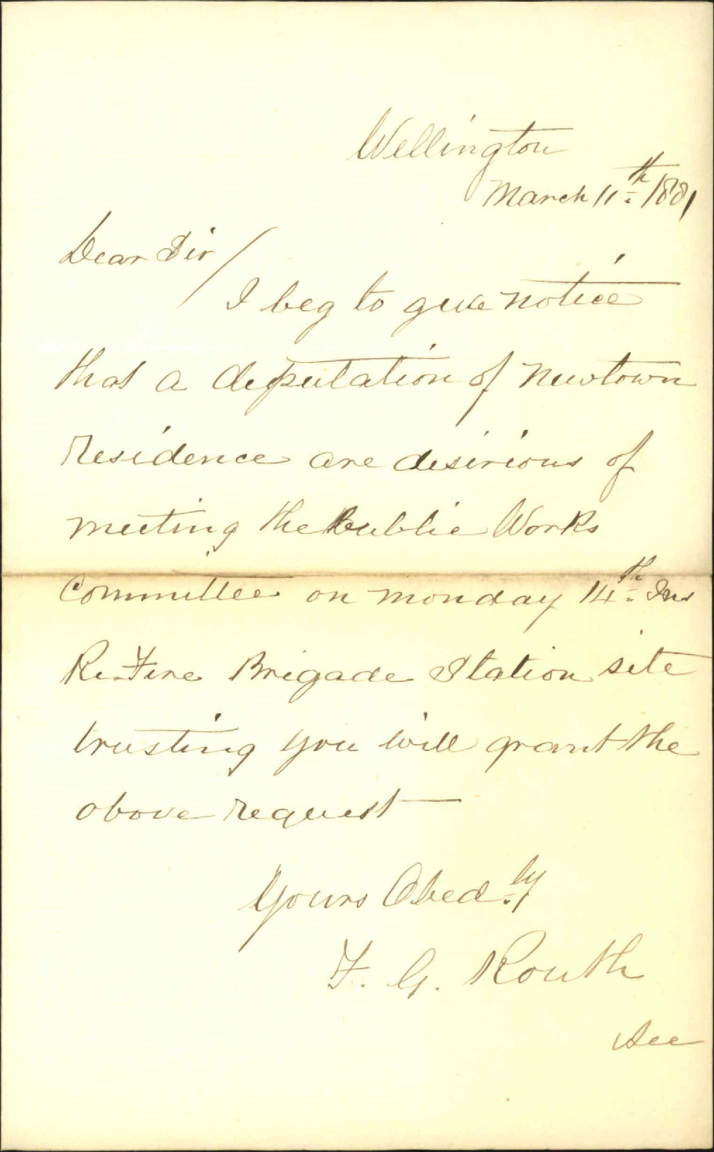 F G Routh, deputation to wait on Public Works Committee