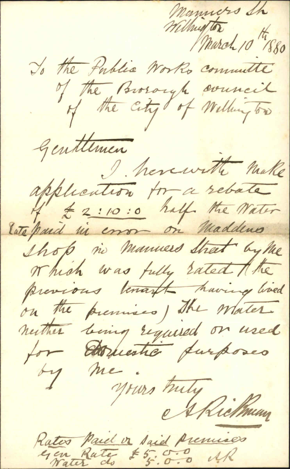 A Rickman, claiming rebate on Rates paid on Pallant's property