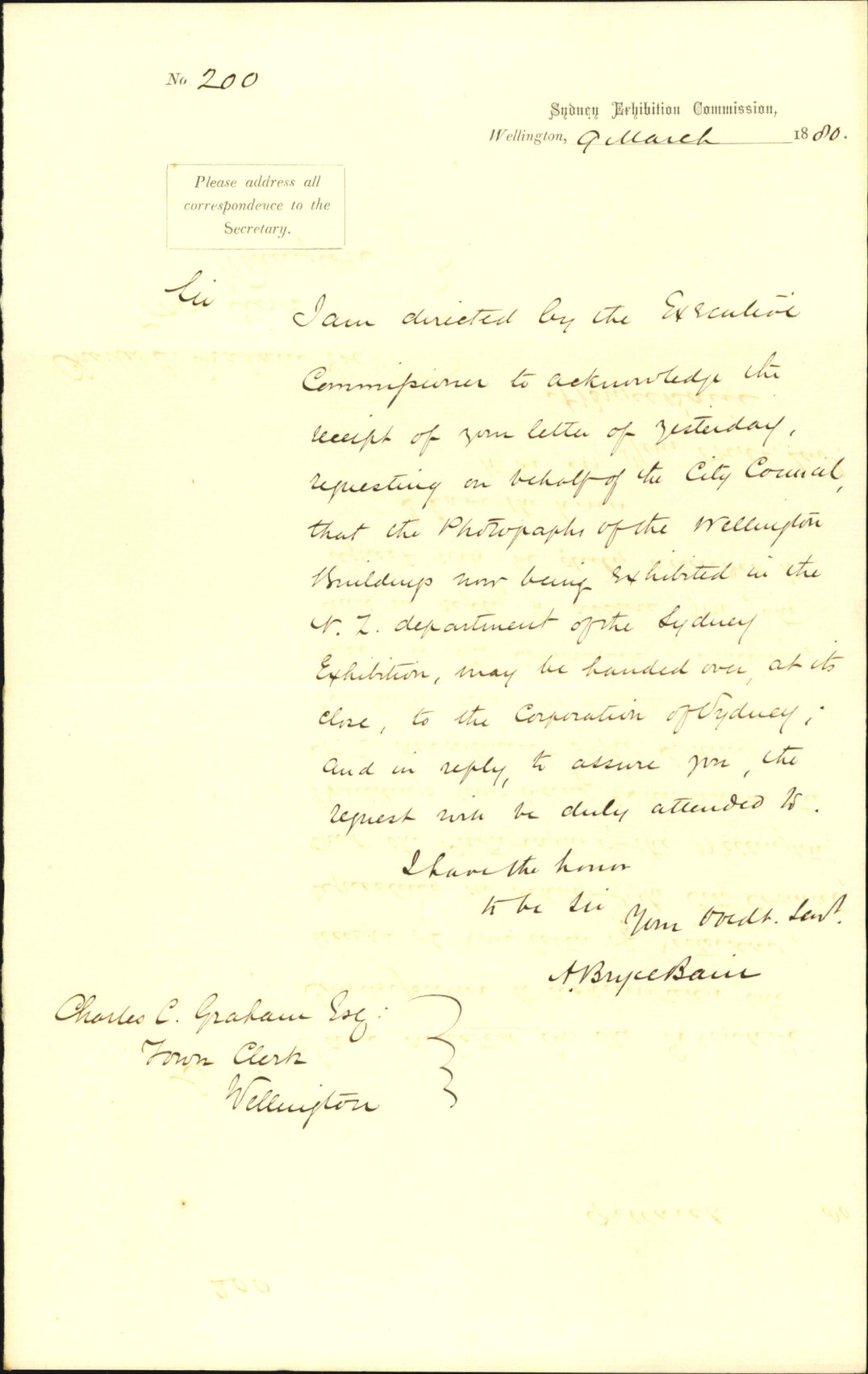 Sydney Exhibition, regarding photographs presented to Corporation of Sydney