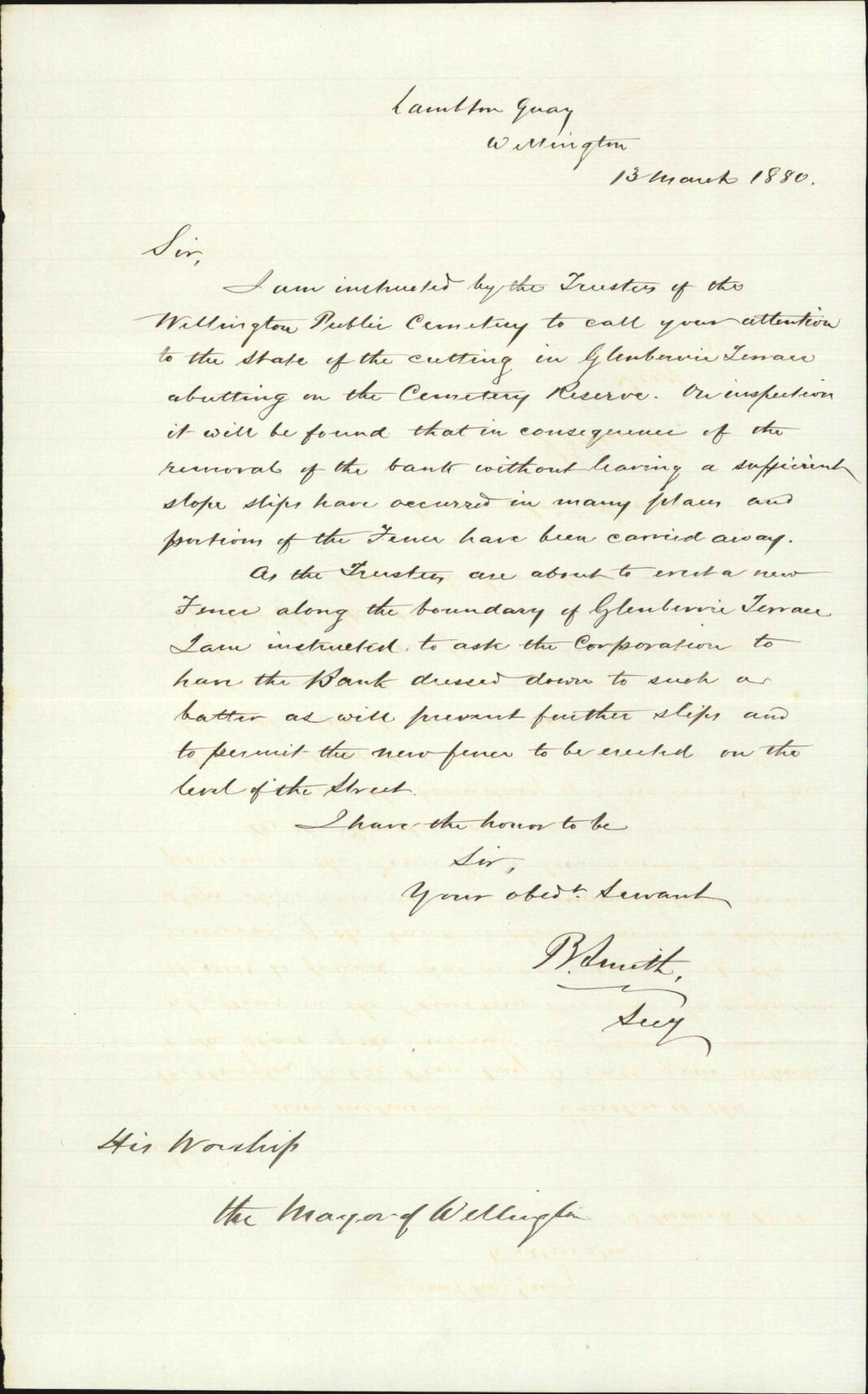 Cemetery Trustees, regarding embankment in Glenbervie Terrace