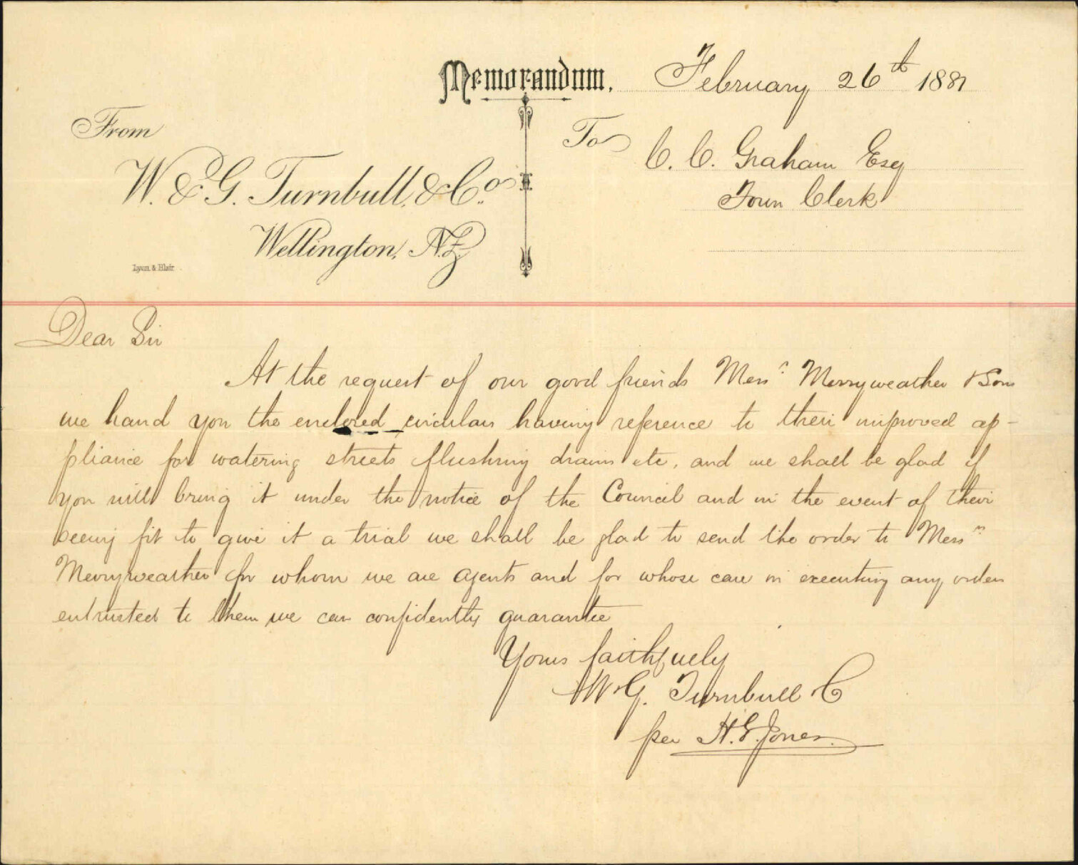 W and G Turnbull and Co, regarding street watering apparatus