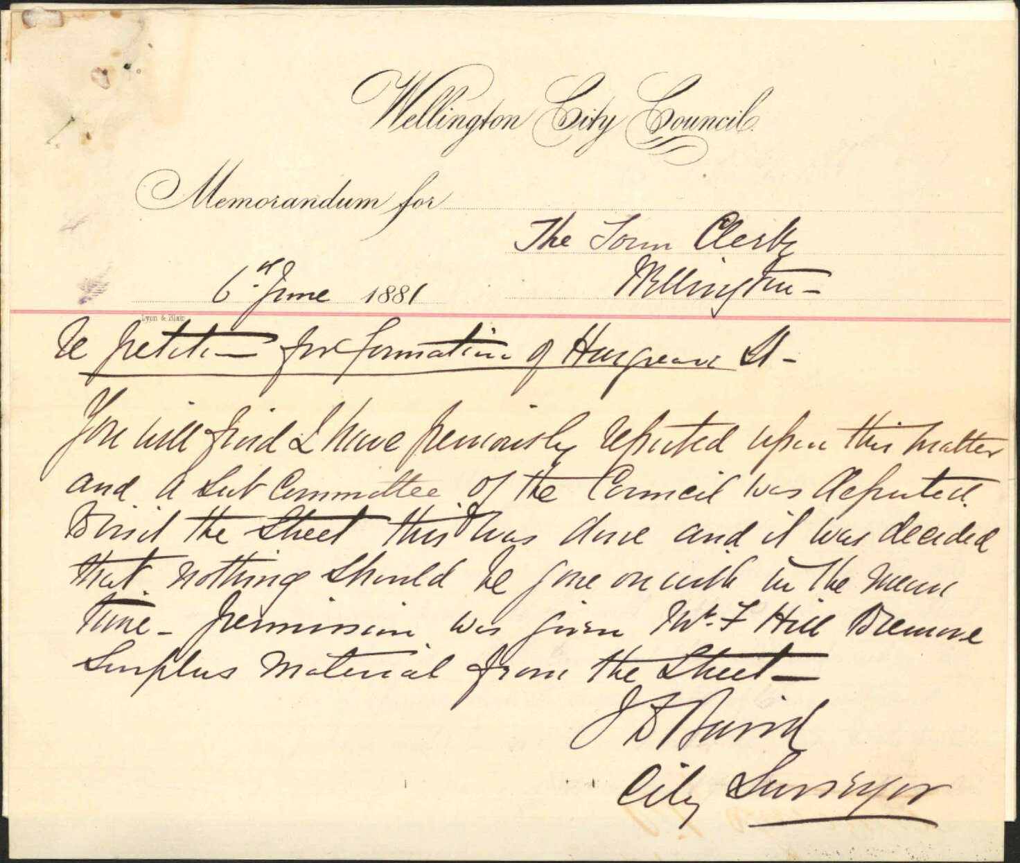 Petition, regarding formation of Wright and Hargreaves streets
