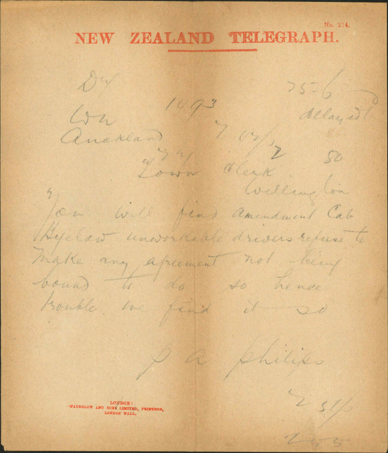 Town Clerk Auckland, regarding Hackney Carr: bylaws