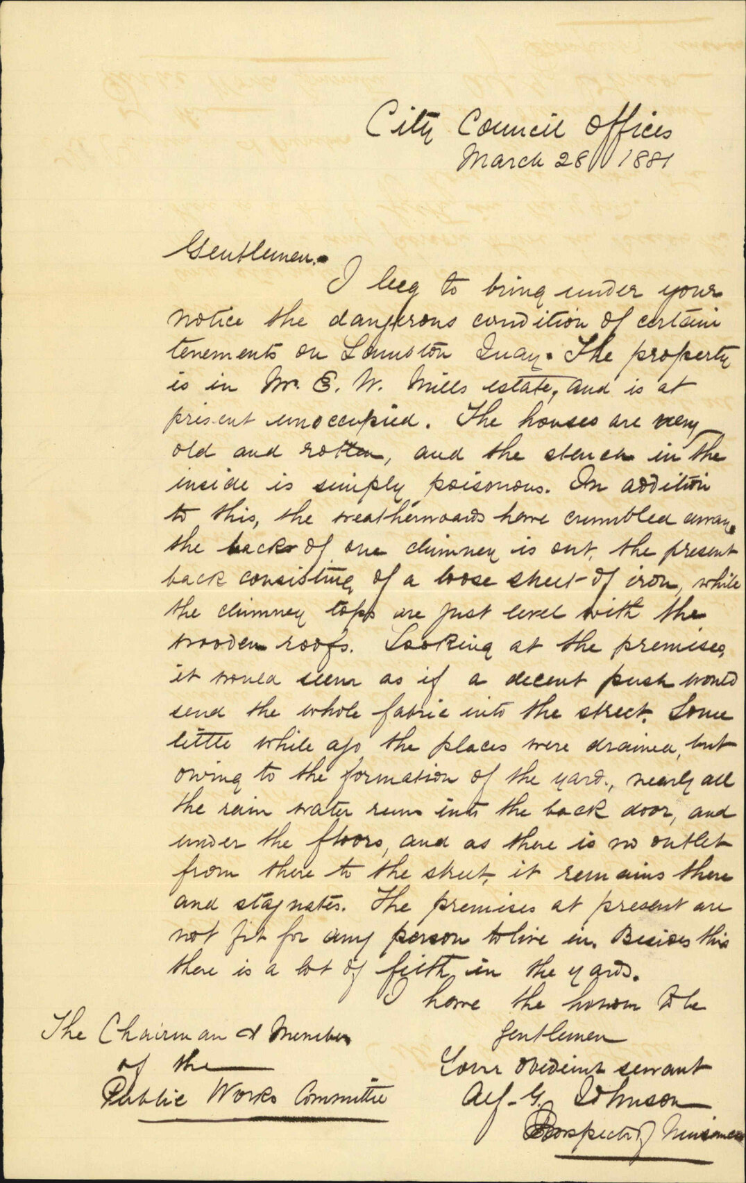 Inspector of Nuisances, regarding dangerous state of premises in Lambton Quay