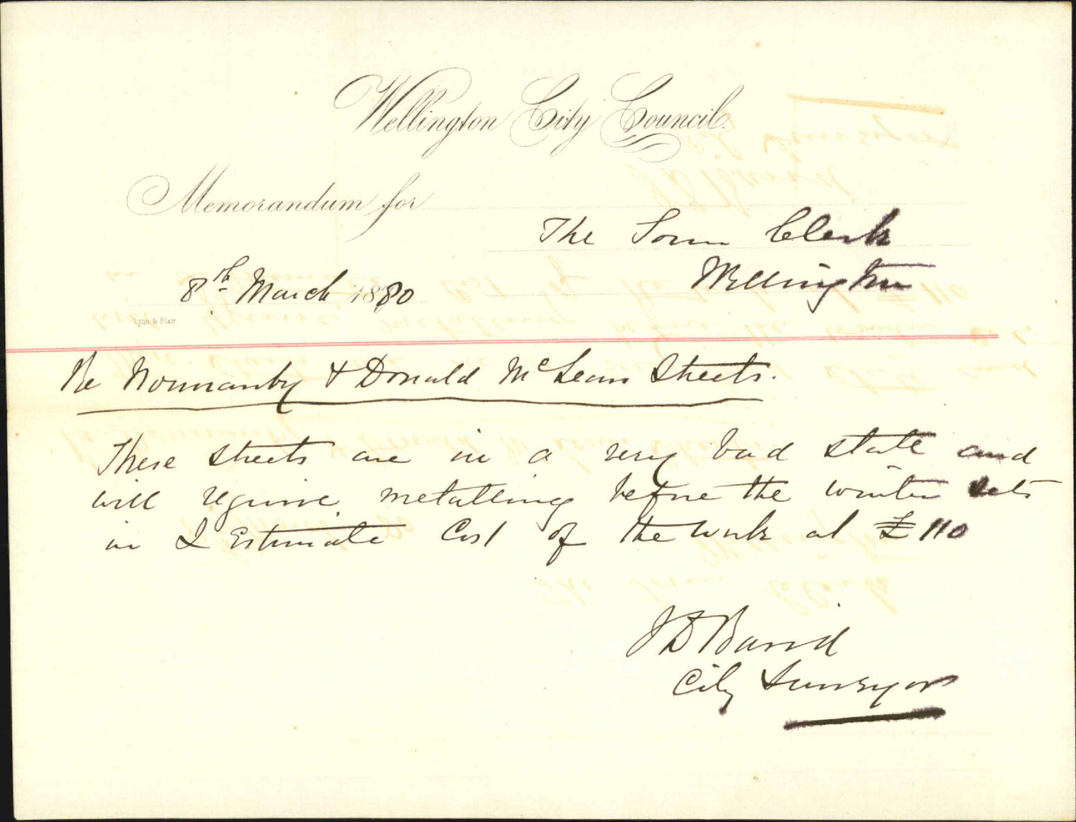 City Surveyor, regarding Normanby and Donald McLean Streets