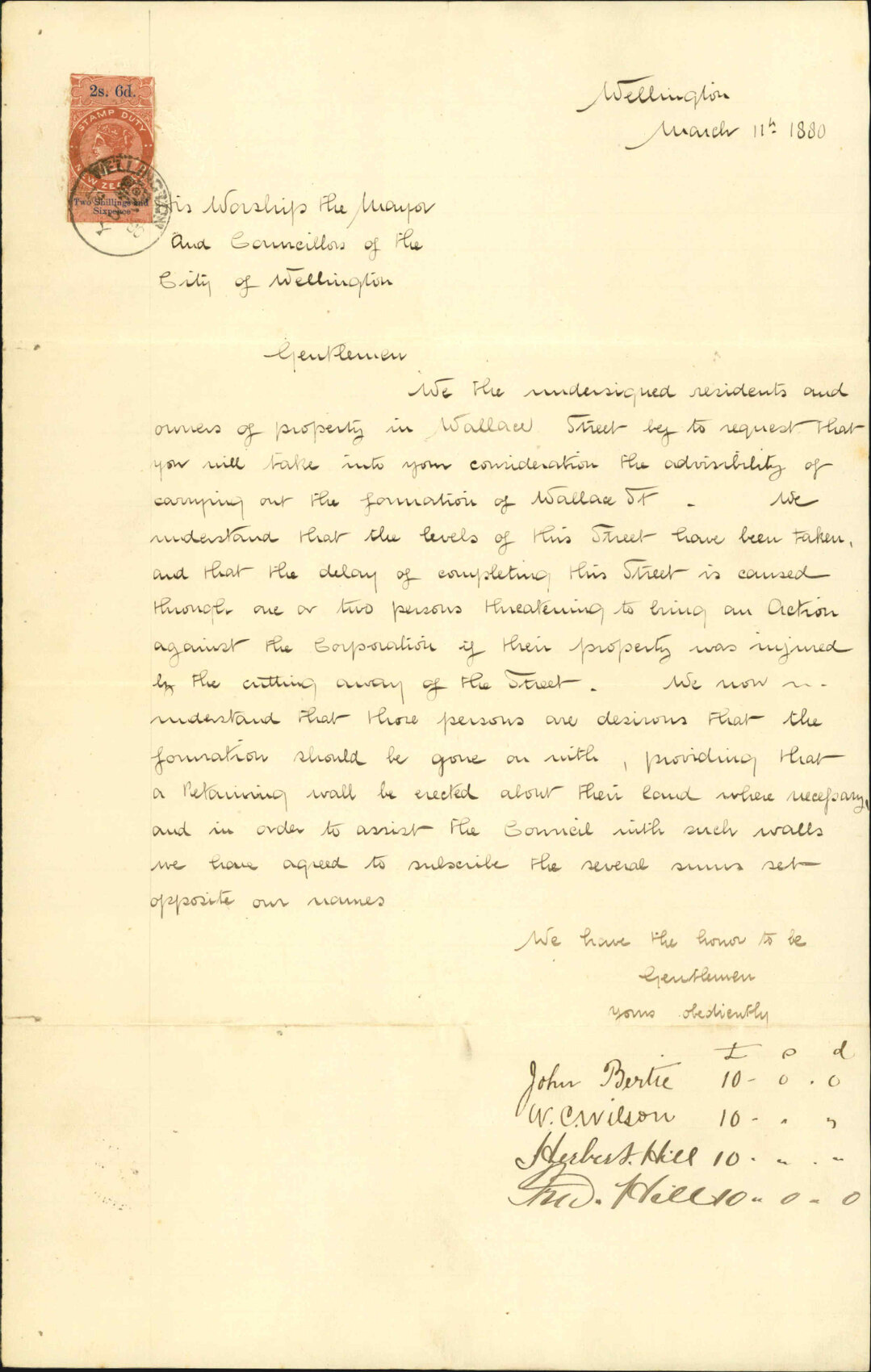 John Bertie and others, guarantee of &pound;40 towards formation of Wallace Street