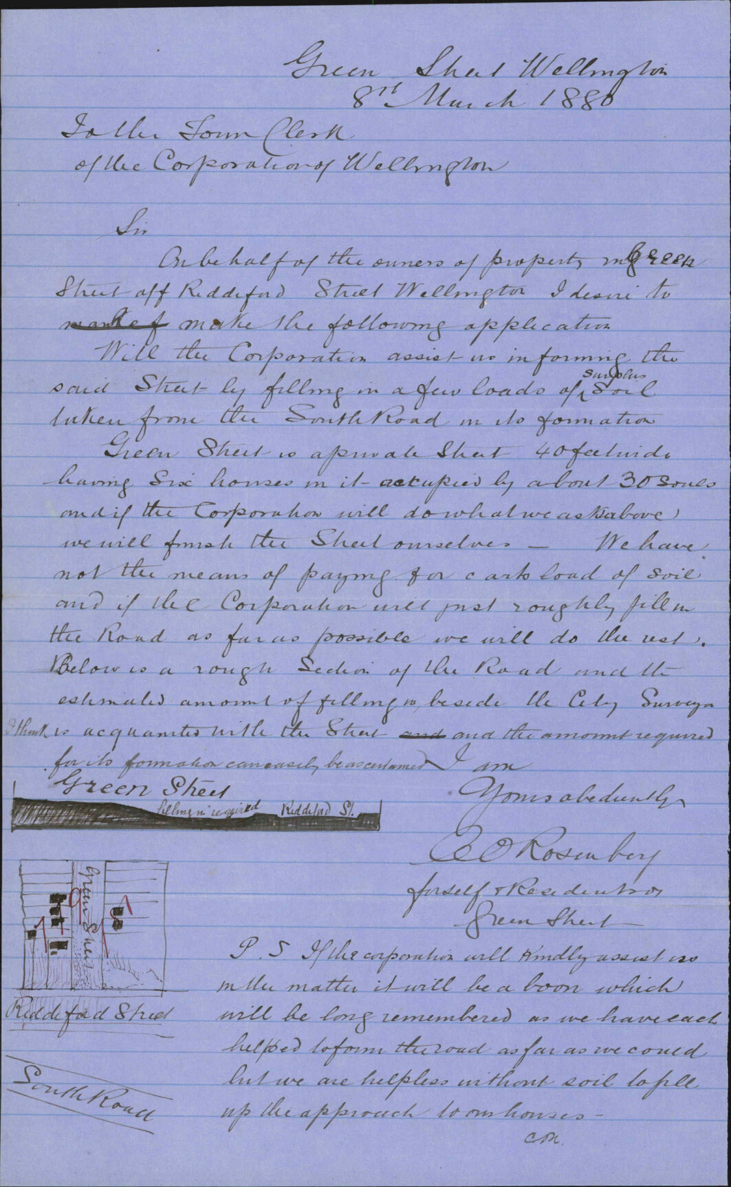 G O Rosenberg, application for surplus earth from Green Street