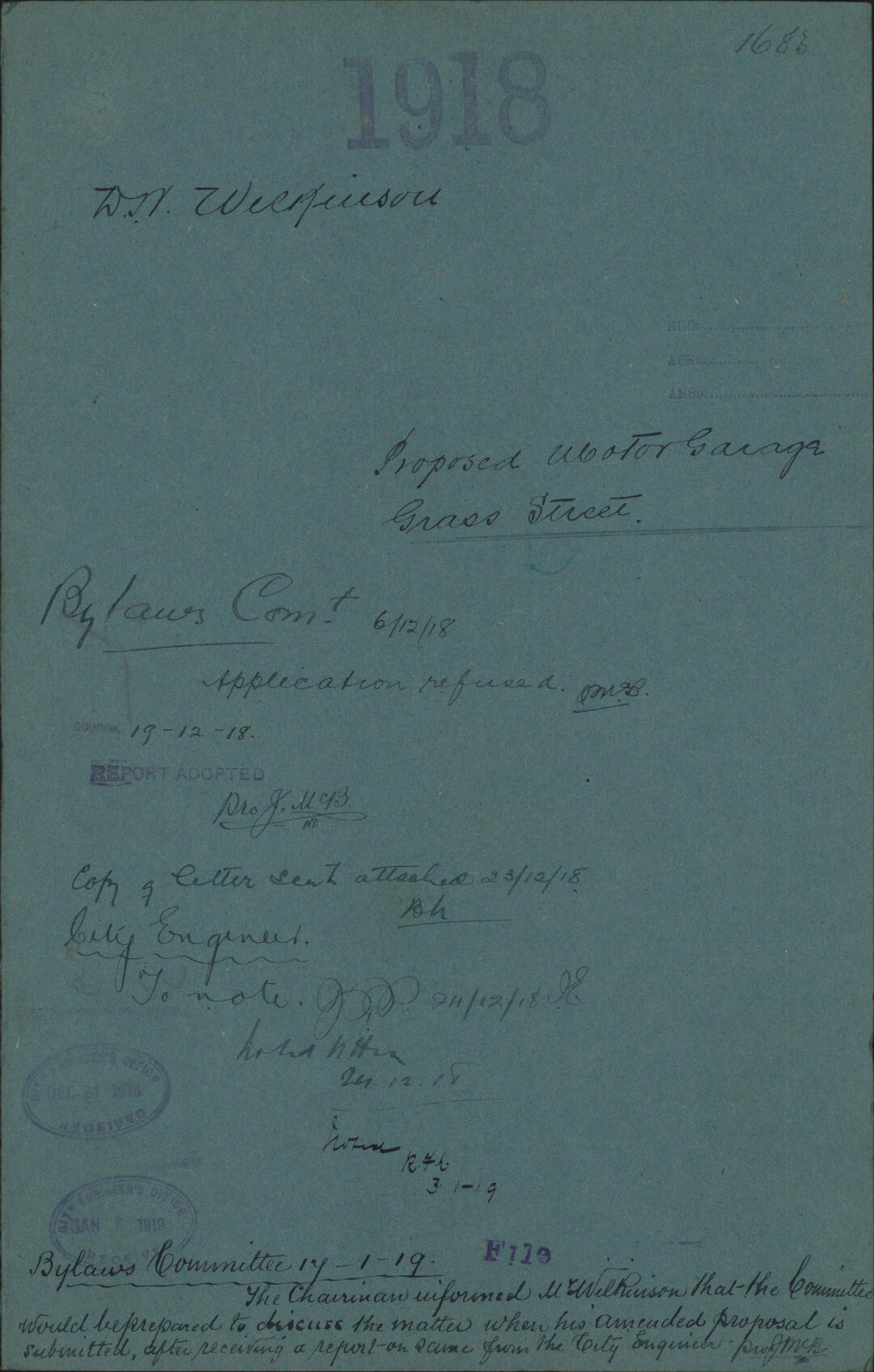 Proposed motor garage, Grass Street - D N Wilkinson