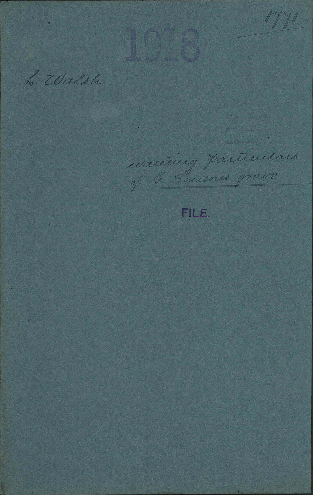 Wanting particulars of Gerald Henson's grave - L Walsh