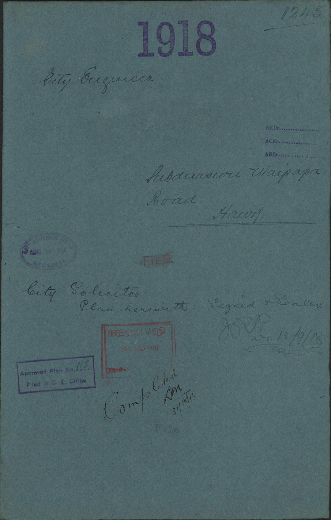 Subdivision, Waipapa Road, Hawk - City Engineer