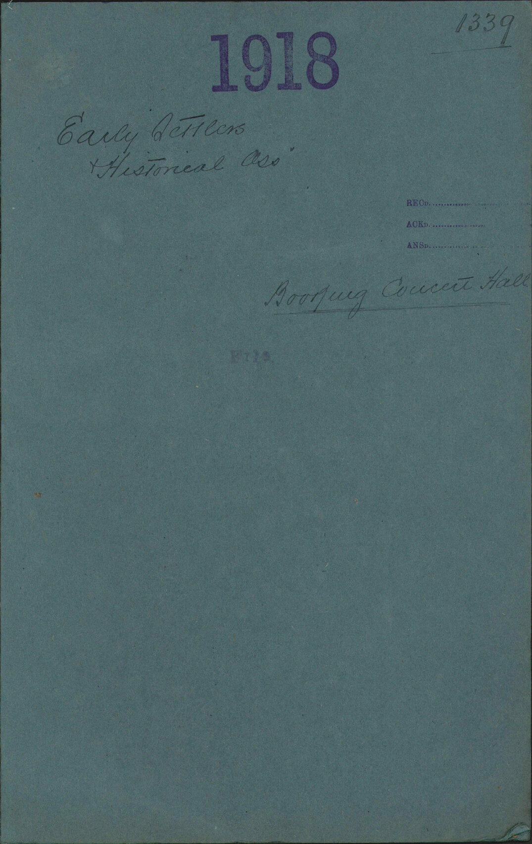 Booking Concert Hall - Early Settlers and Historical Association