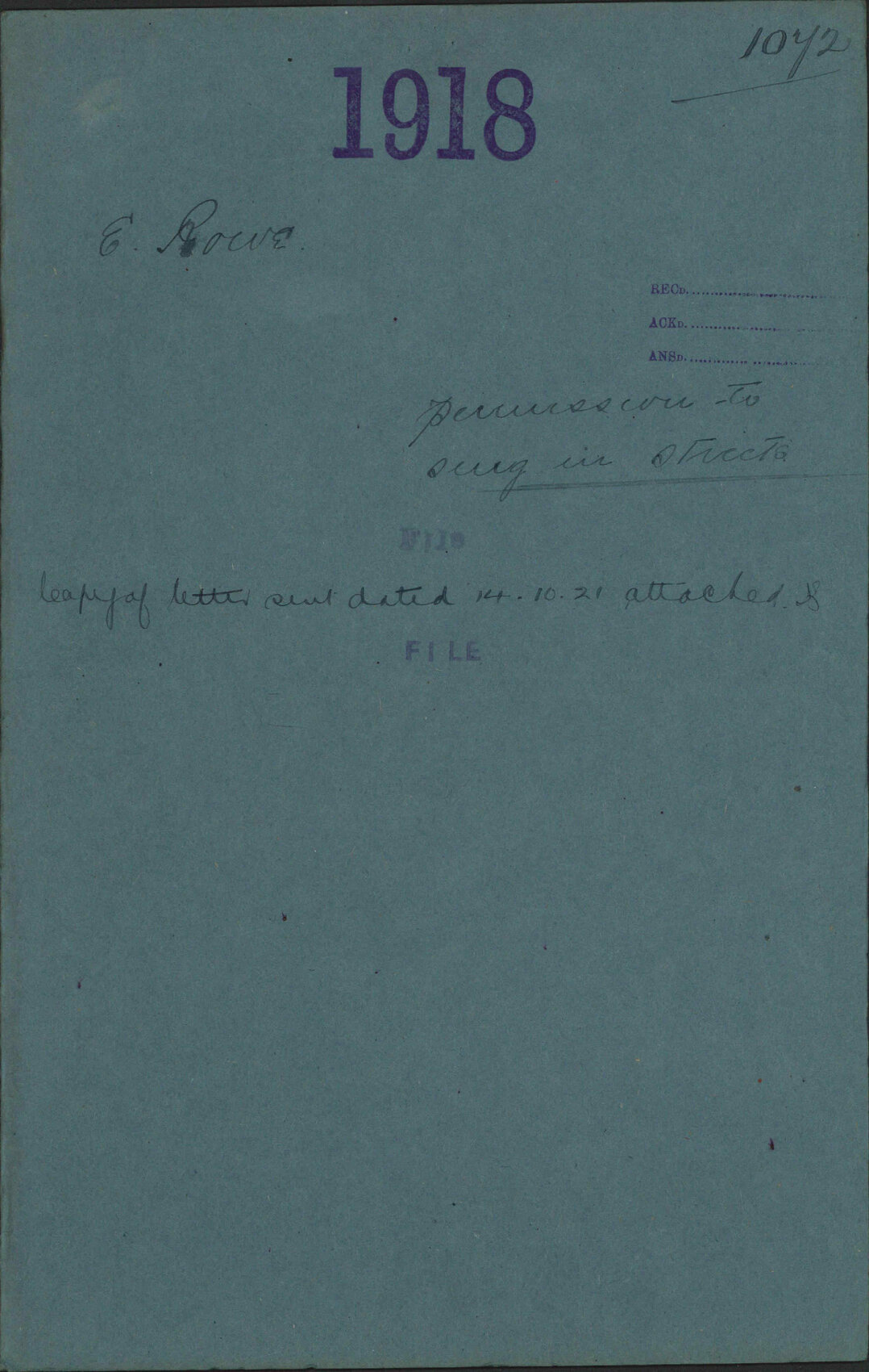Permission to sing in streets - E Rowe