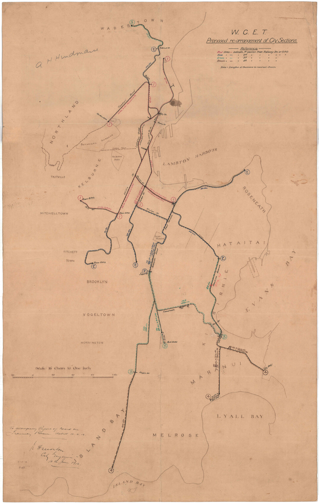 Wellington City Electrical Tramways, proposed rearrangement of city sections