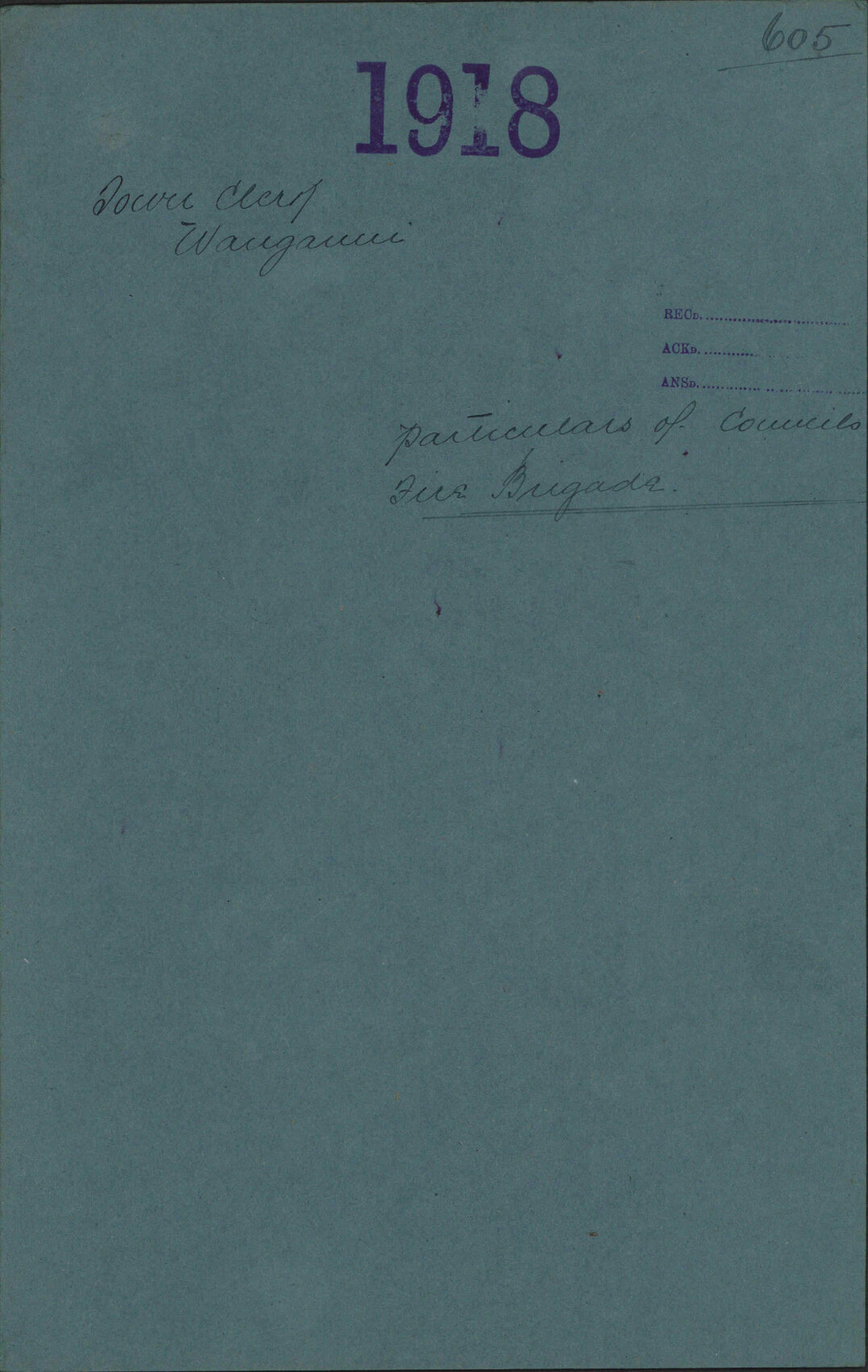 Particulars of Council's Fire Brigade - Town Clerk, Wanganui