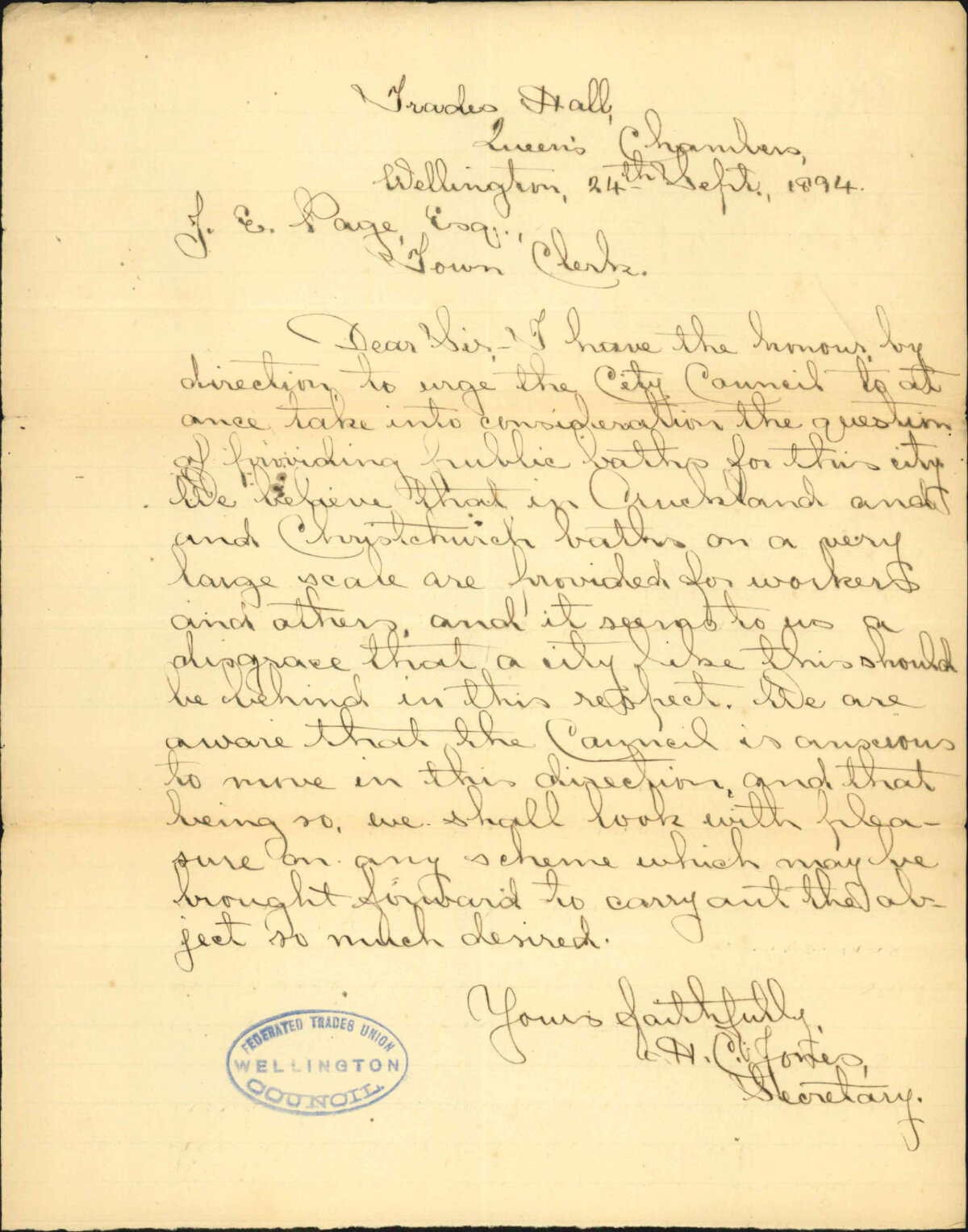 Public baths - Trades Council [Federated Trades Union, Wellington]