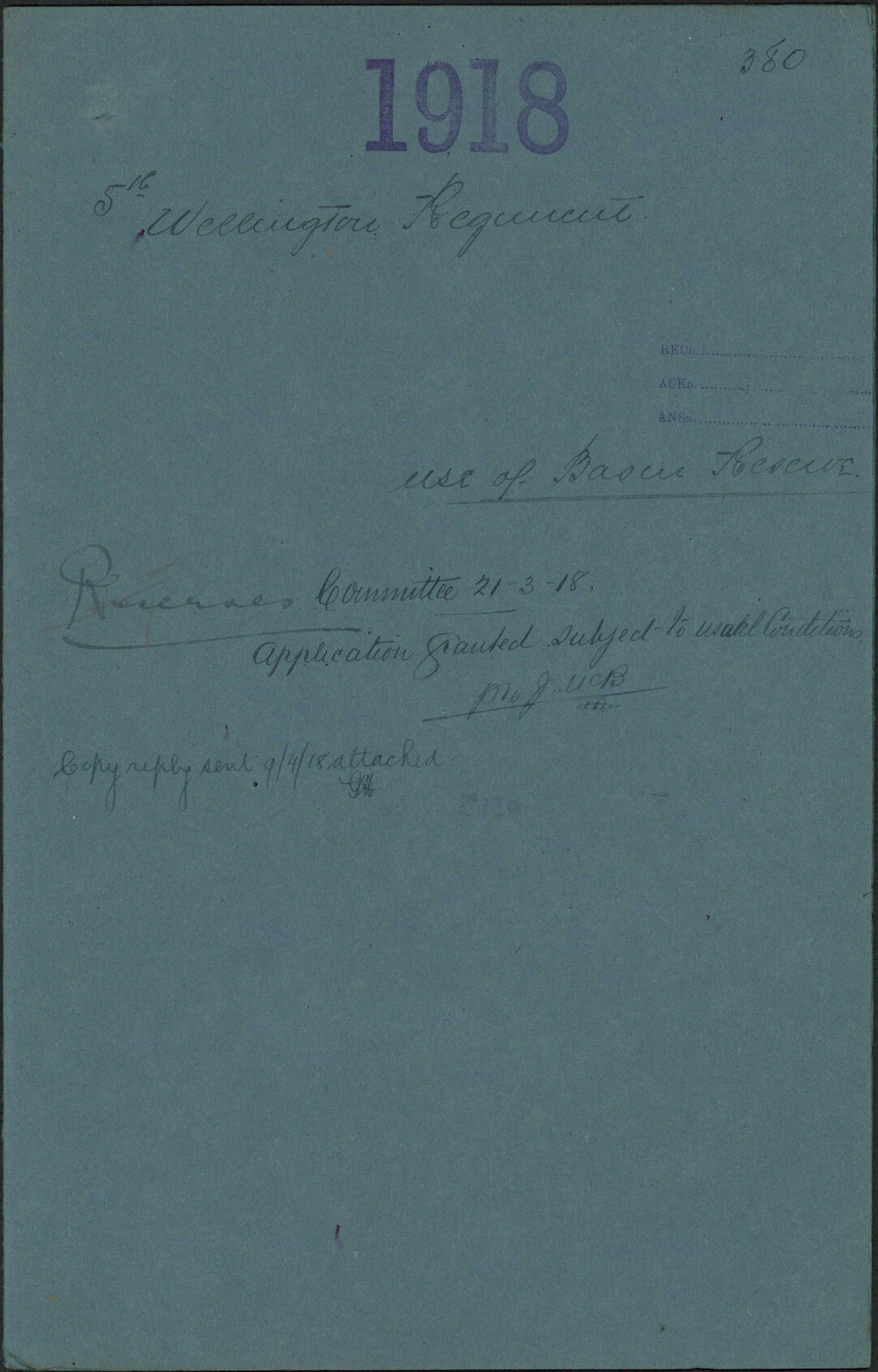 Use of Basin Reserve - 5th Wellington Regiment