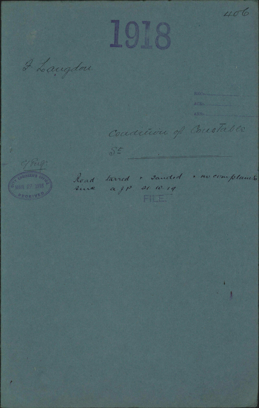 Condition of Constable Street - F Langdon