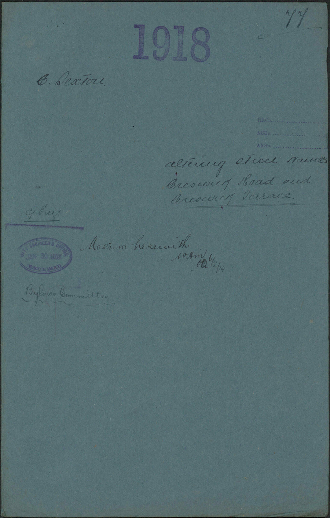 Altering street names, Creswick Road and Creswick Terrace - C Sexton