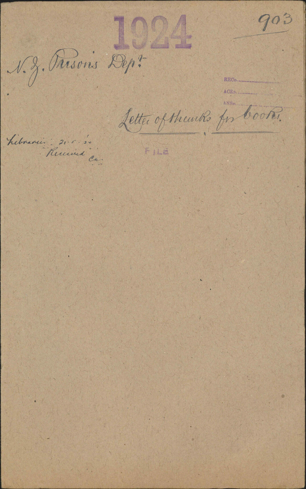 Letter of thanks for books - New Zealand Prisons Department