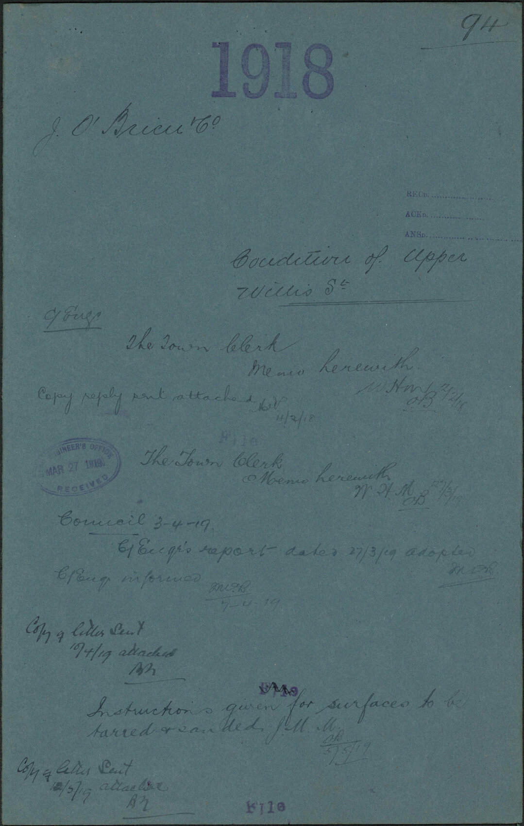 Condition of Upper Willis Street - J O'Brien &amp; Co