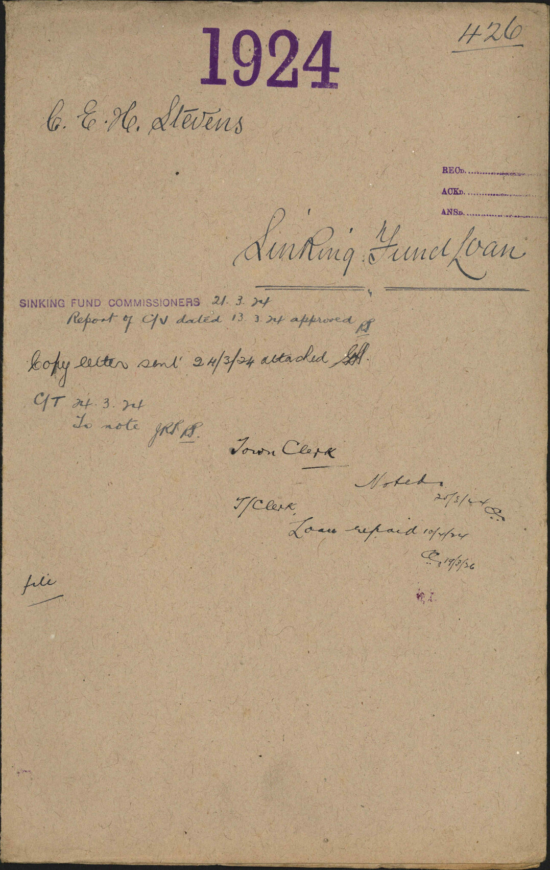 Sinking Fund Loan - C E H Stevens
