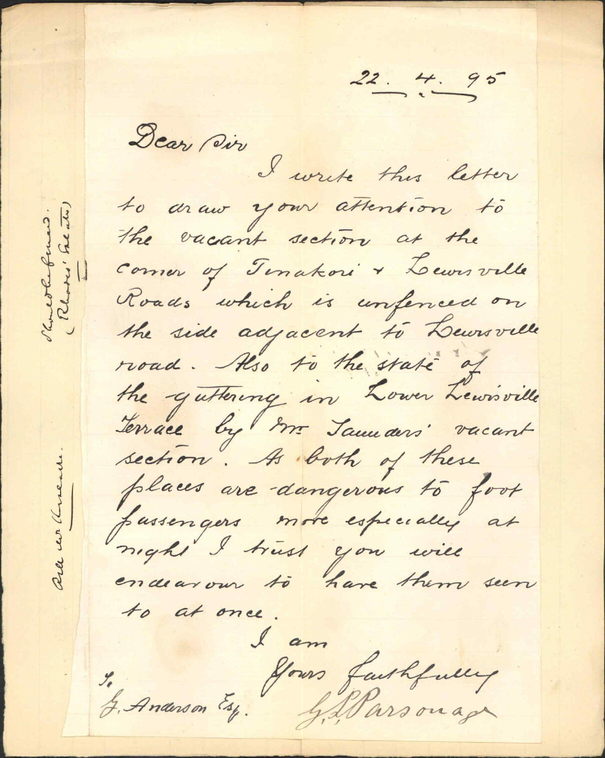 Repairs wanted at Lewisville Terrace - J L Parsonage