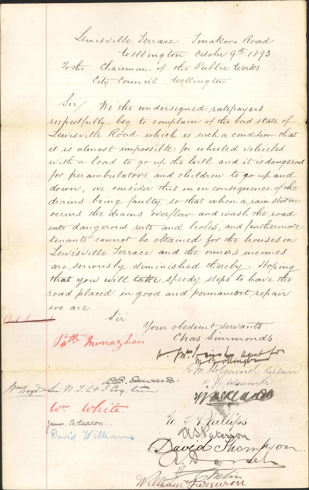 Asking for repairs to Lewisville Road - C Simmonds and others