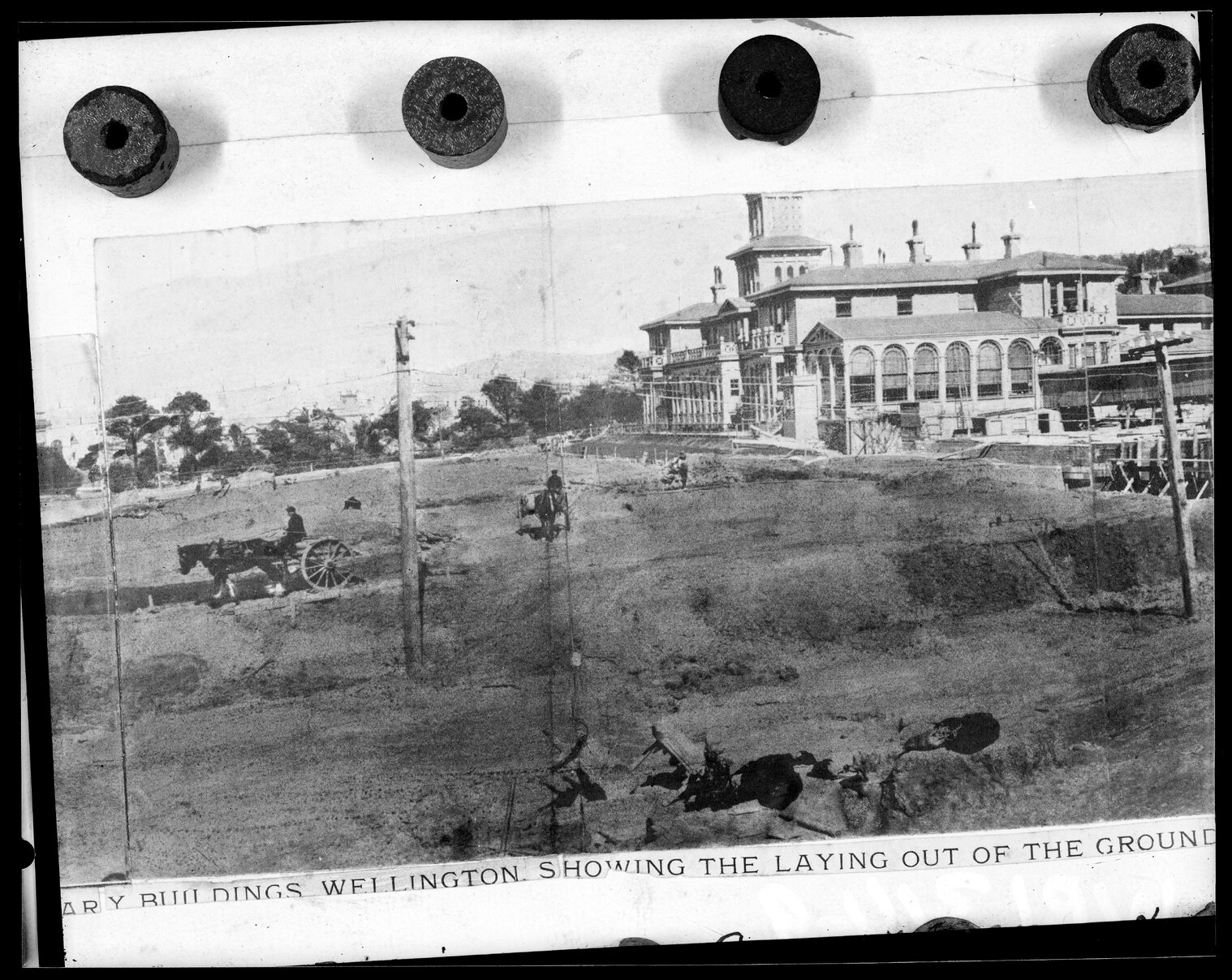 A general view of the site of the new Parliamentary Buildings, showing the layout of the grounds and preparations fro the foundations.