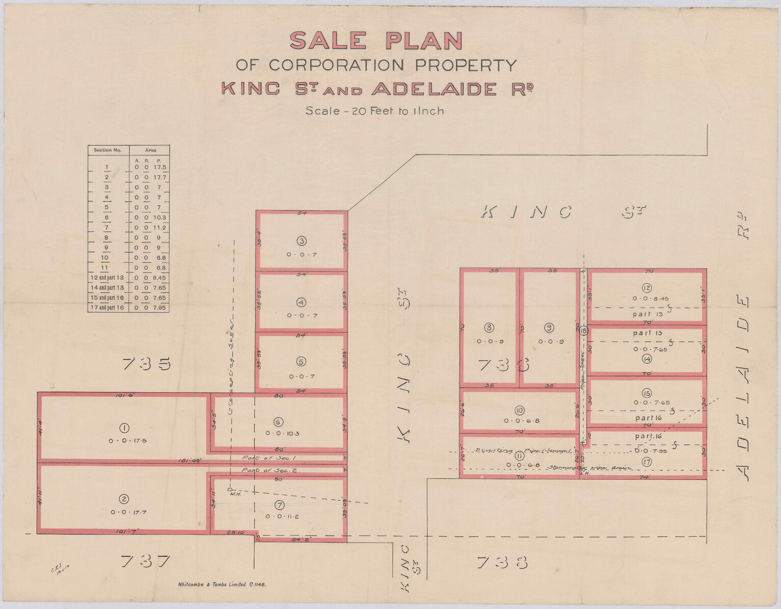 Sale plan of Wellington City Corporation property, King Street and Adelaide Road