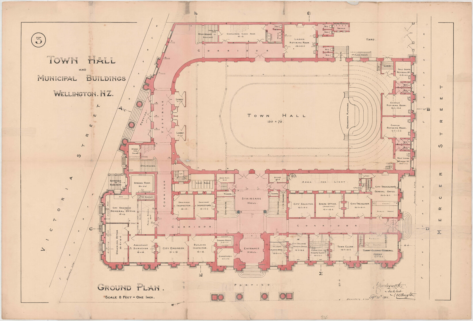 101-109 Wakefield Street, Wellington Town Hall and Municipal Building, ground floor plan, sheet 3