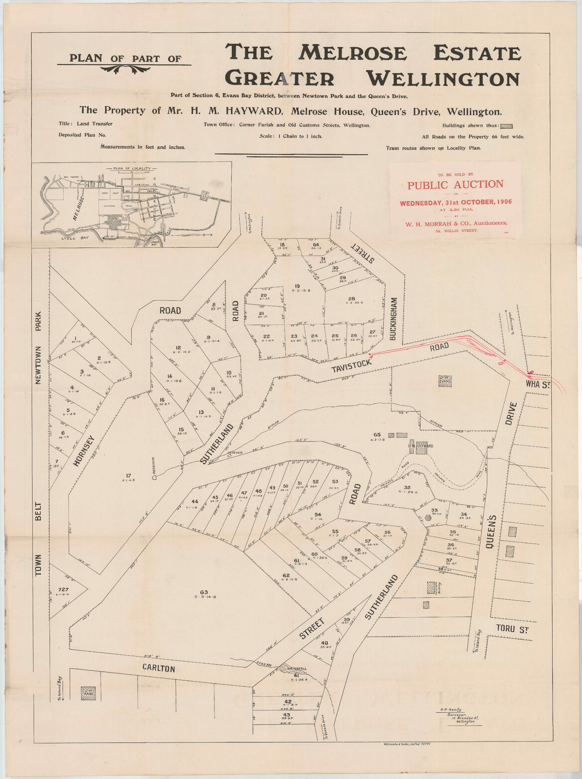 Plan from Maranui Land Company in connection with tramline from Wha Street to Buckingham Street (via Tavistock Road)