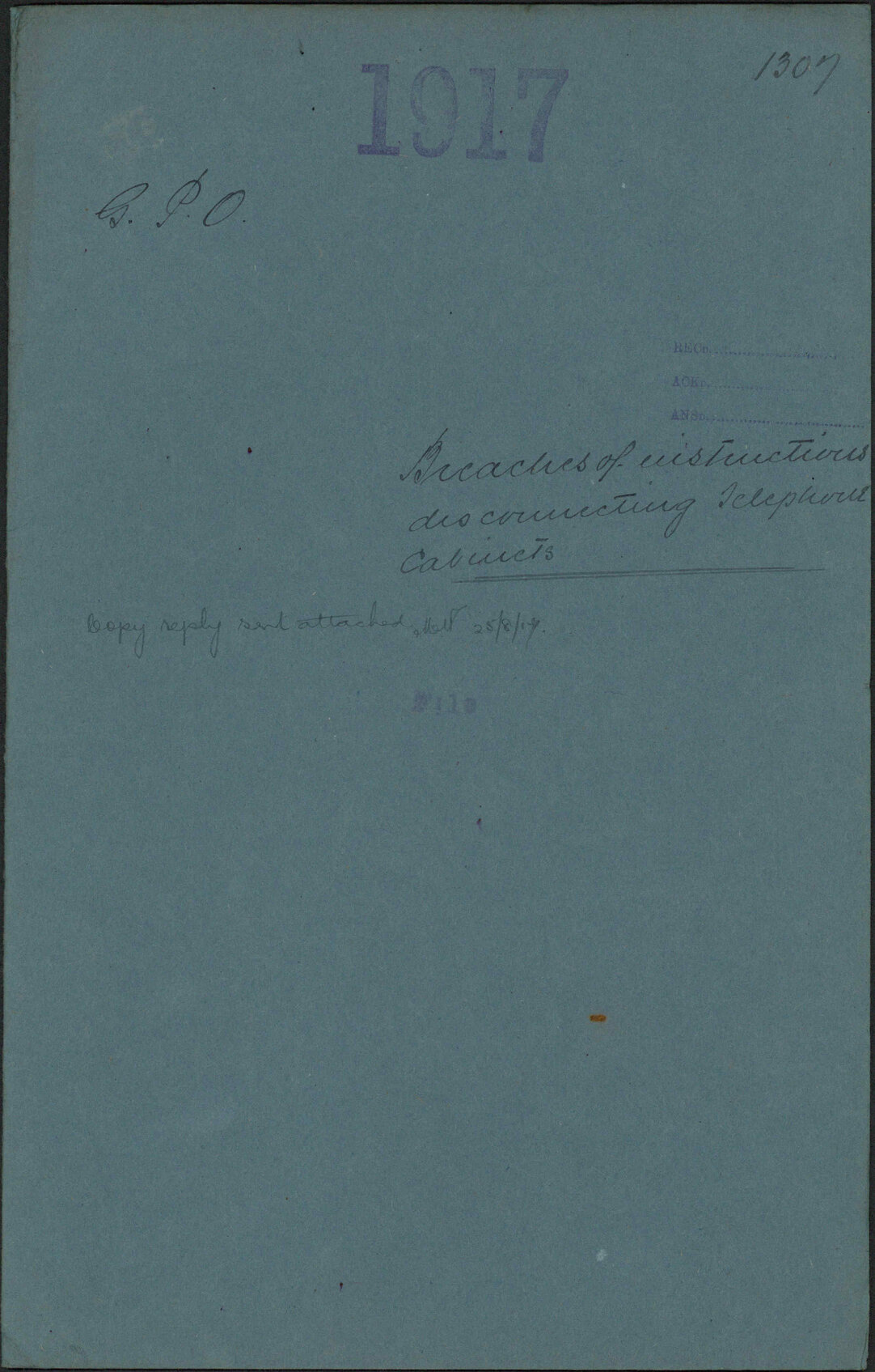 Breaches of instructions, disconnecting telephone cabinets - General Post Office