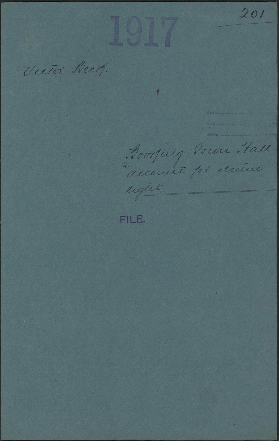 Booking Town Hall and account for electric light - Victor Beck
