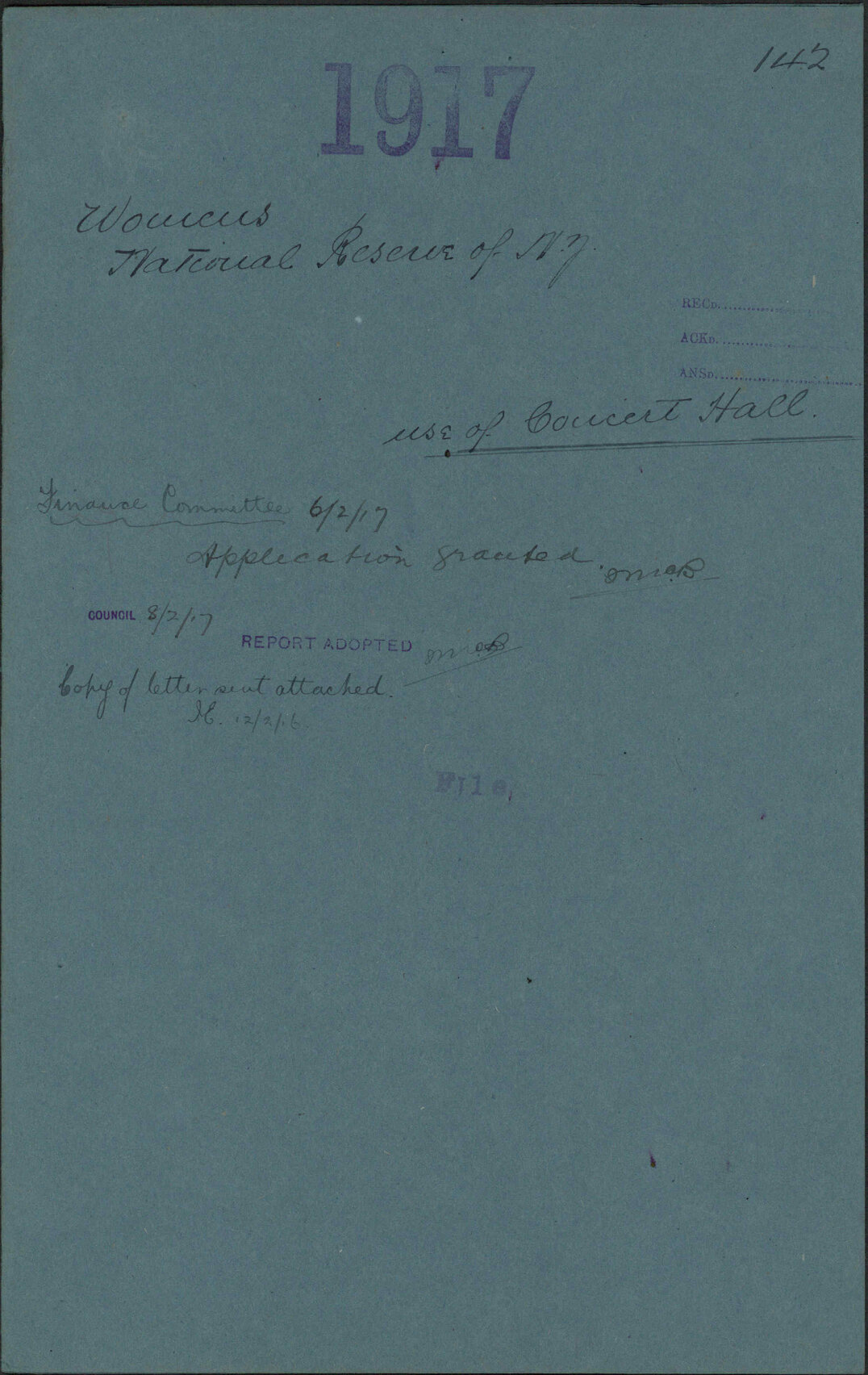 Use of Concert Hall - Women's National Reserve of New Zealand