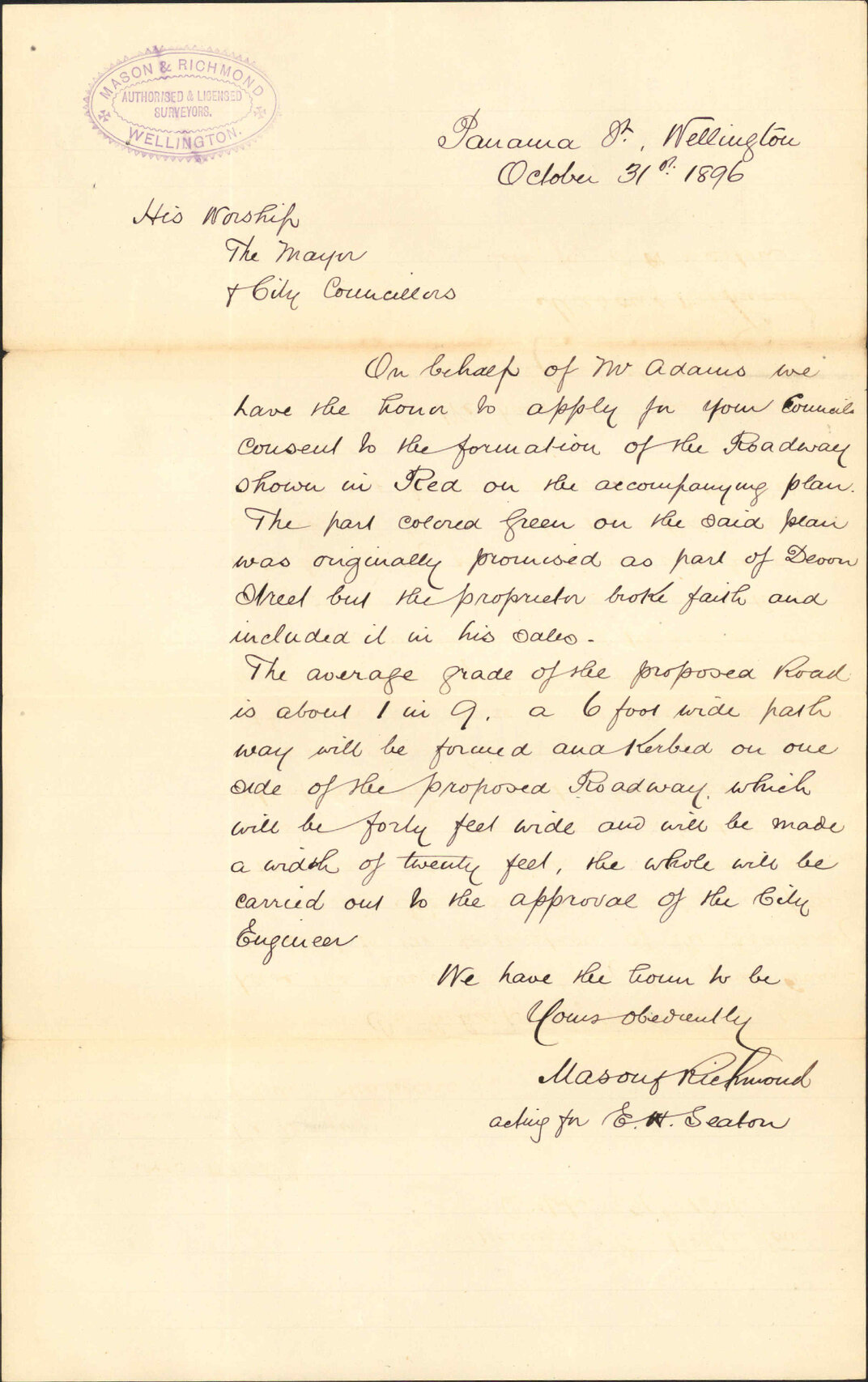 Asking consent to right-of-way off Devon Street - Mason &amp; Richmond