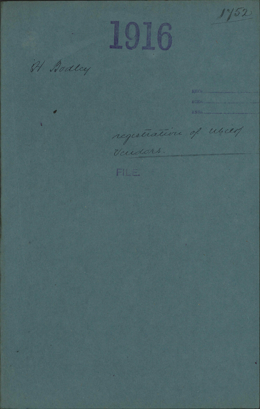 Registration of milk vendors - H Bodley