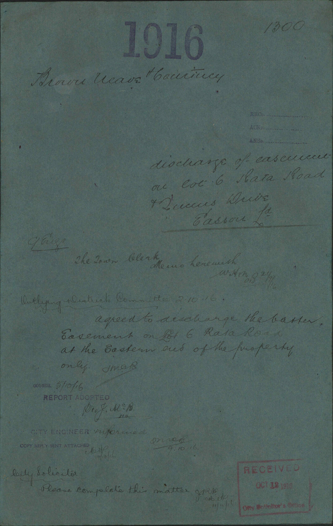 Discharge of easement on Lot 6, Rata Road and Queens Drive, Easson Ltd - Brown, Neave &amp; Courtney