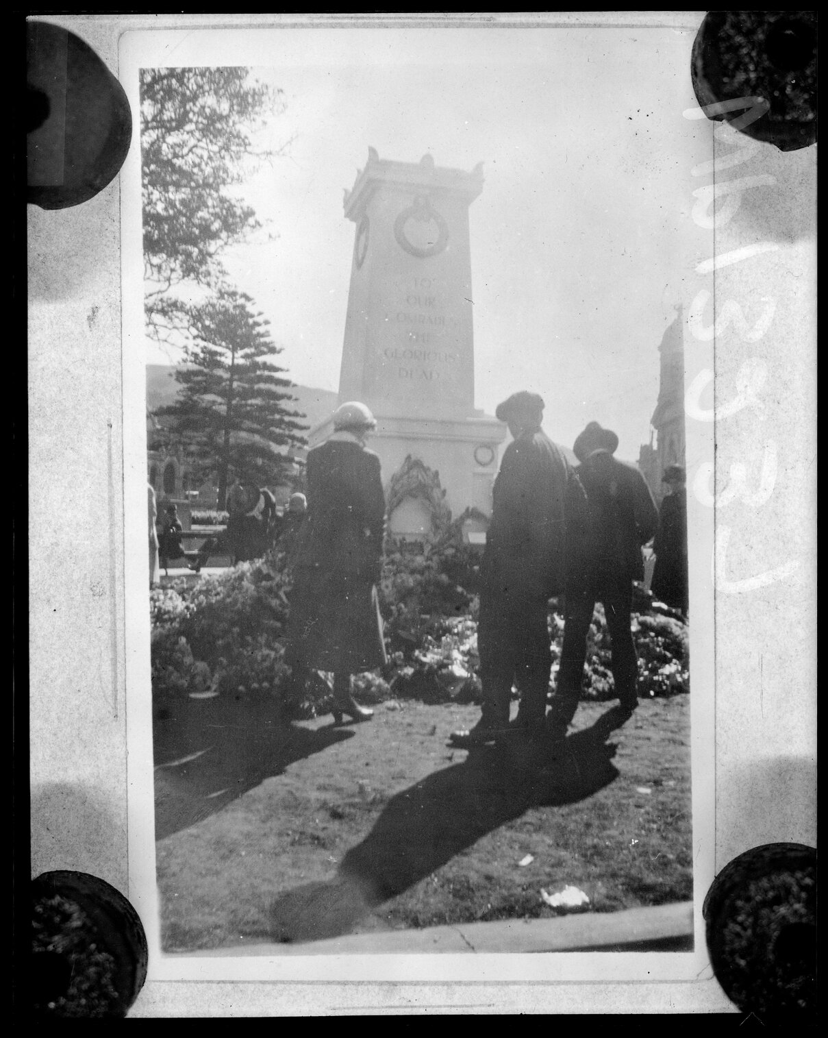 The temporary Cenotaph, Anzac Corner, bottom of Molesworth Street on the south side.