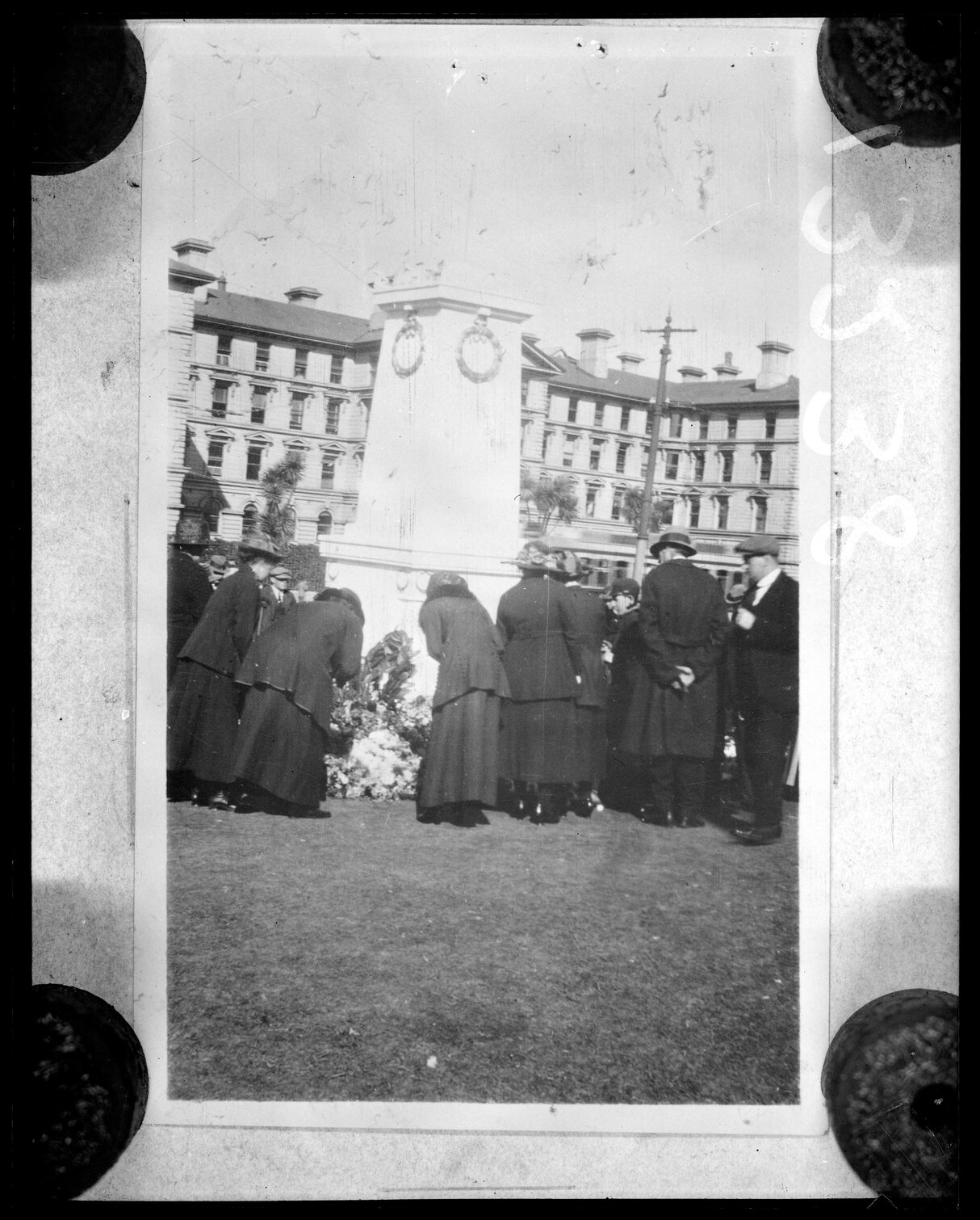 The temporary Cenotaph, Anzac Corner, bottom of Molesworth Street on the south side.